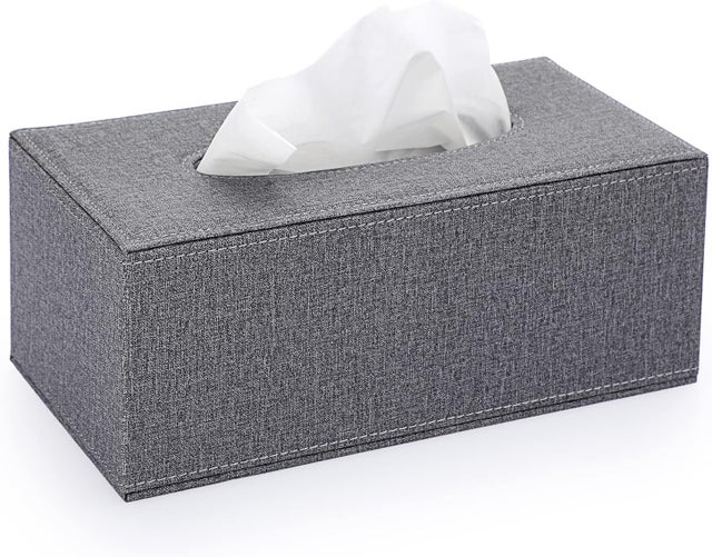 Prostokątne pudełko na chusteczki lniane do domu, biura lub na biurko (szare)