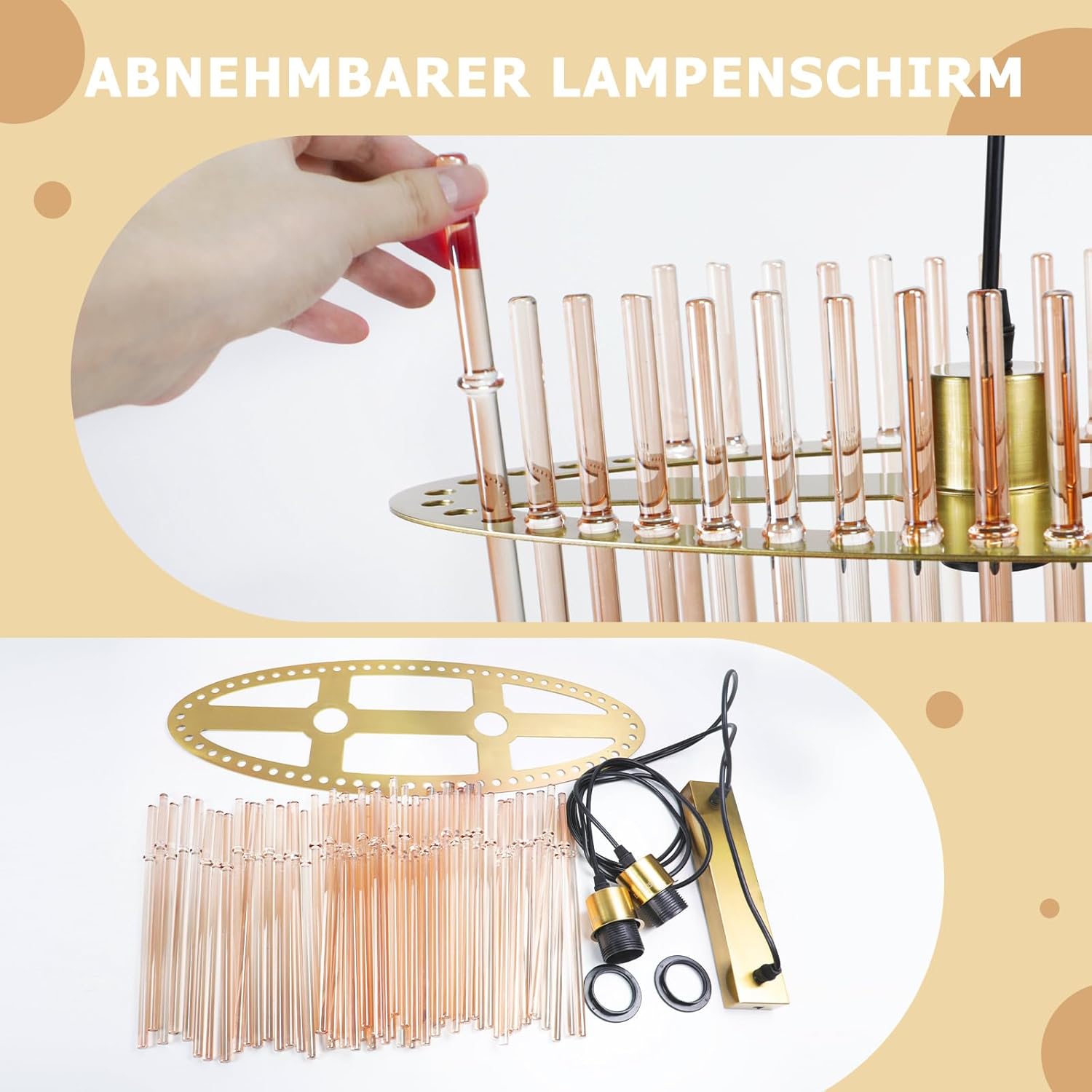 ZMH Lampa wisząca E27 Złote szkło 2 płomienie do kuchni salonu (bez żarówki) - 4