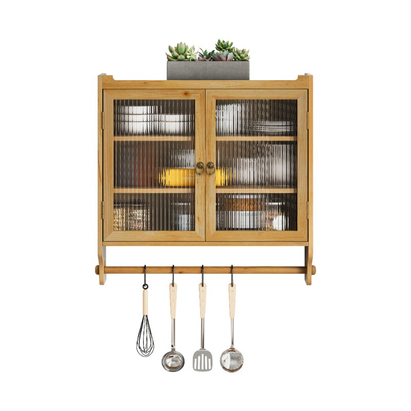 Armario empotrado vintage de madera con puertas acristaladas, 3 estantes y toallero, 63 cm, para baño, cocina y comedor - 5