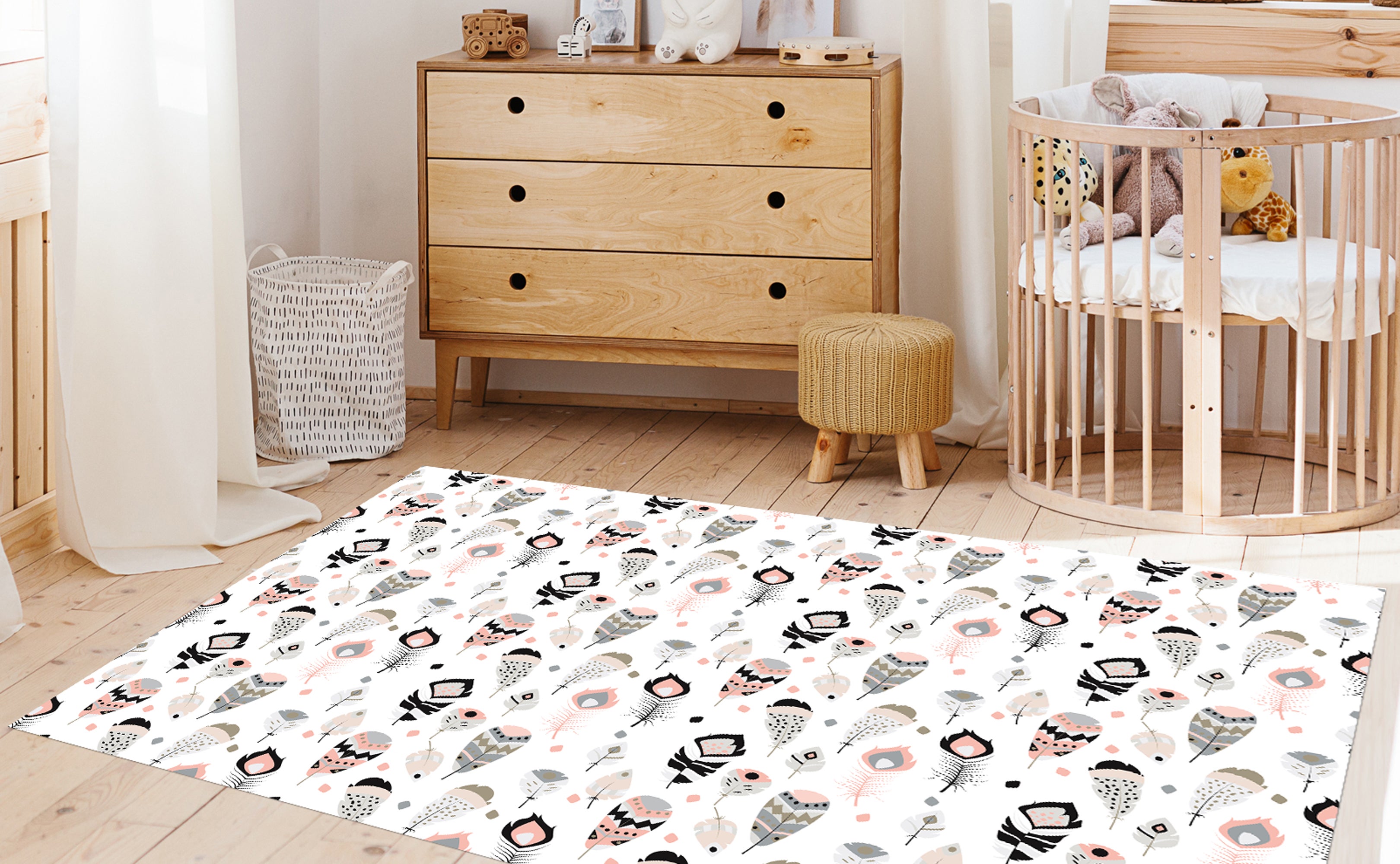 Tapis antidérapant en vinyle pour enfants Plumas boho 60x120 cm - PVC imprimé, lavable, ignifuge, pour la chambre d'enfant - 4