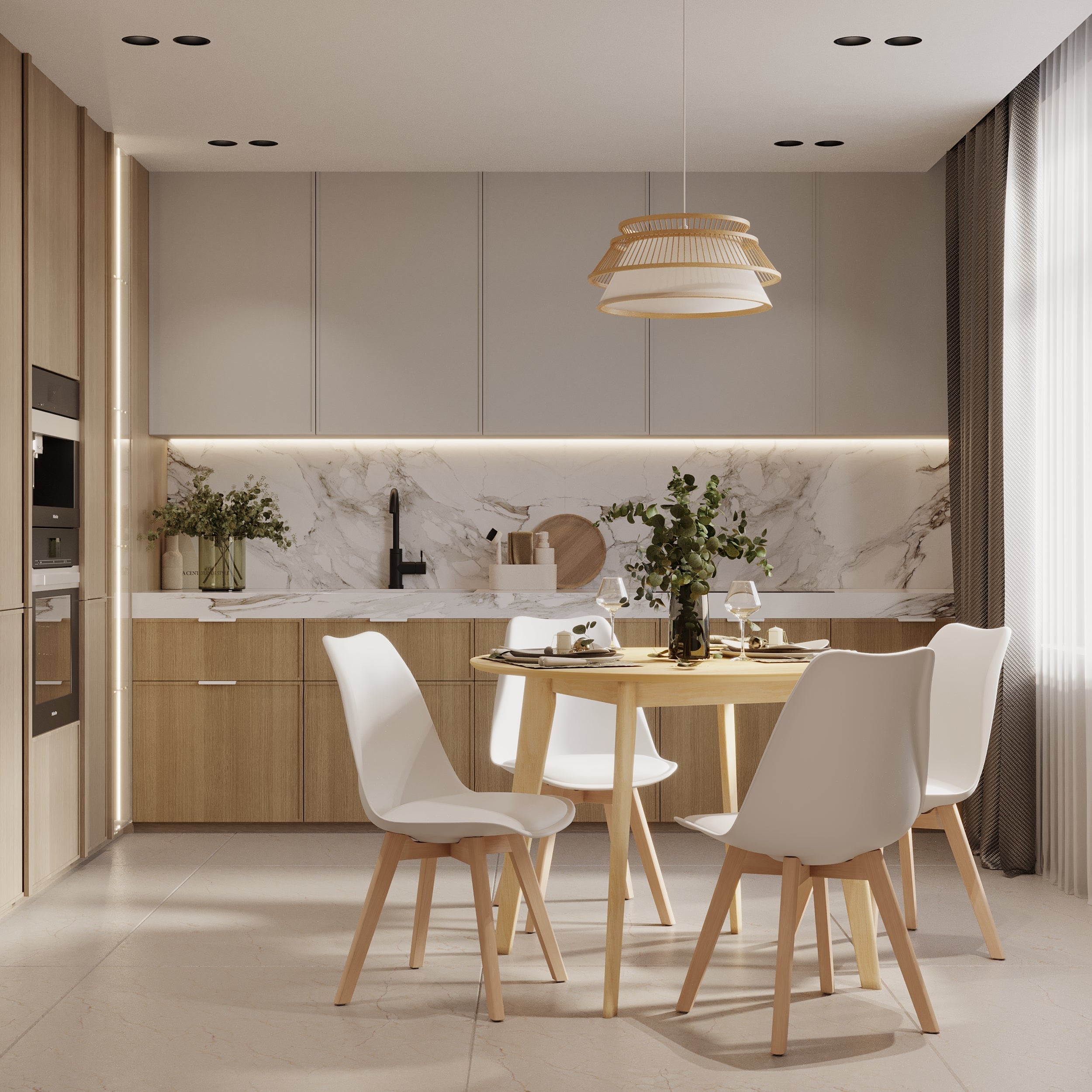 Set di sedie scandinava bianca con gambe in legno Skandi