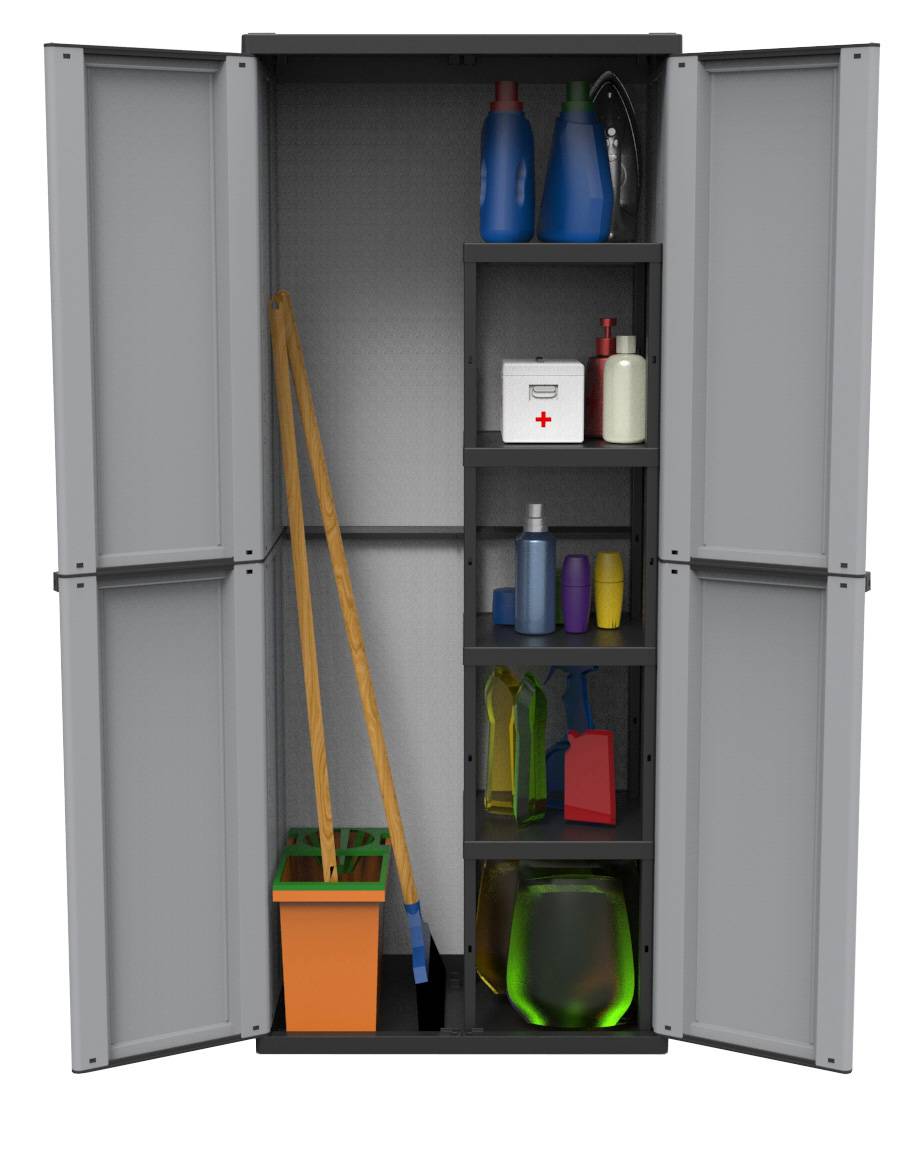 Terry Armadio In Plastica 2 Ante Con Porta Scope Misura 68X38X164H Cm - 7