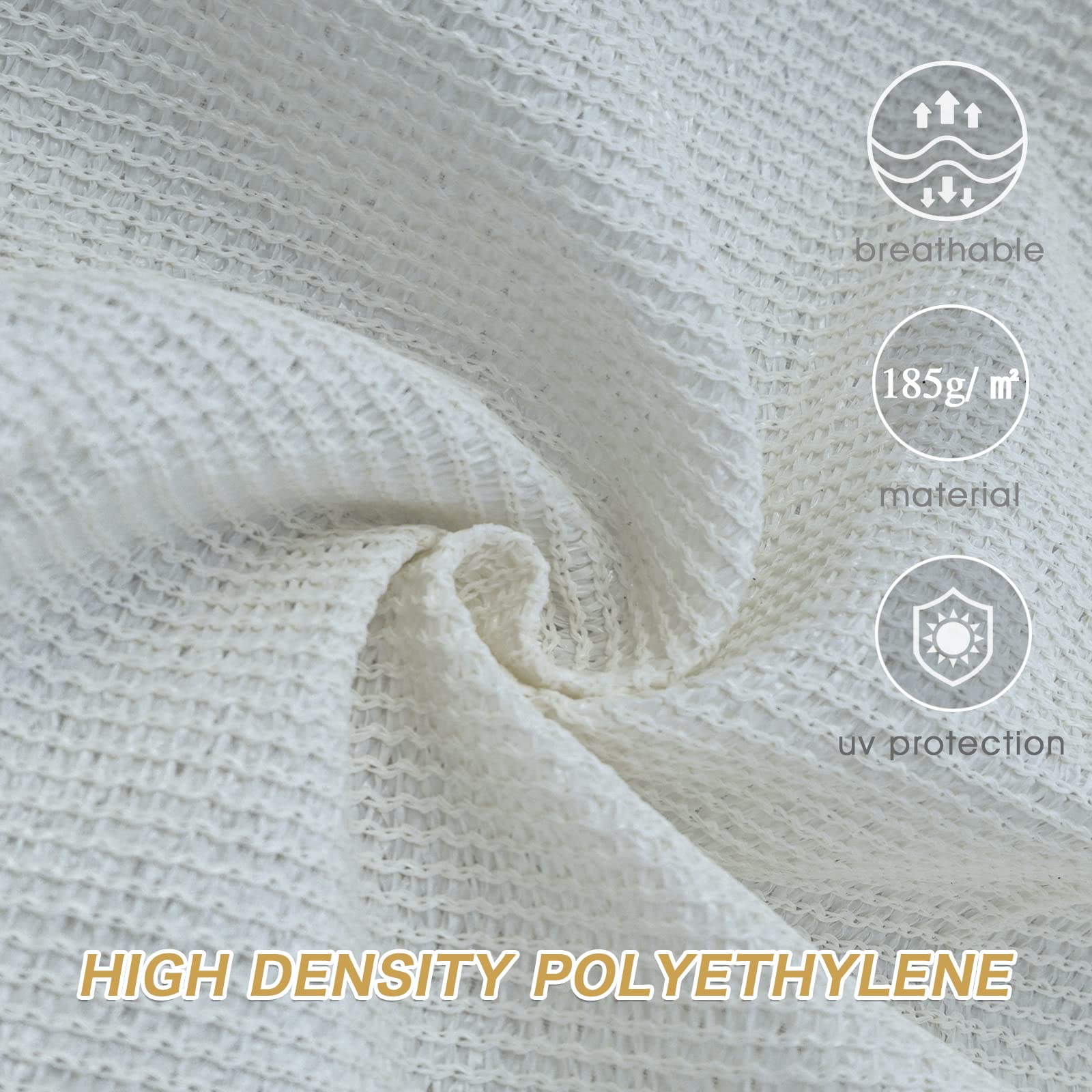 Voile d'ombrage Rectangulaire 3x5m Toile Ombrage Respirant HDPE Protection 95% UV pour Jardin Extérieur Terrass, Crème - 2