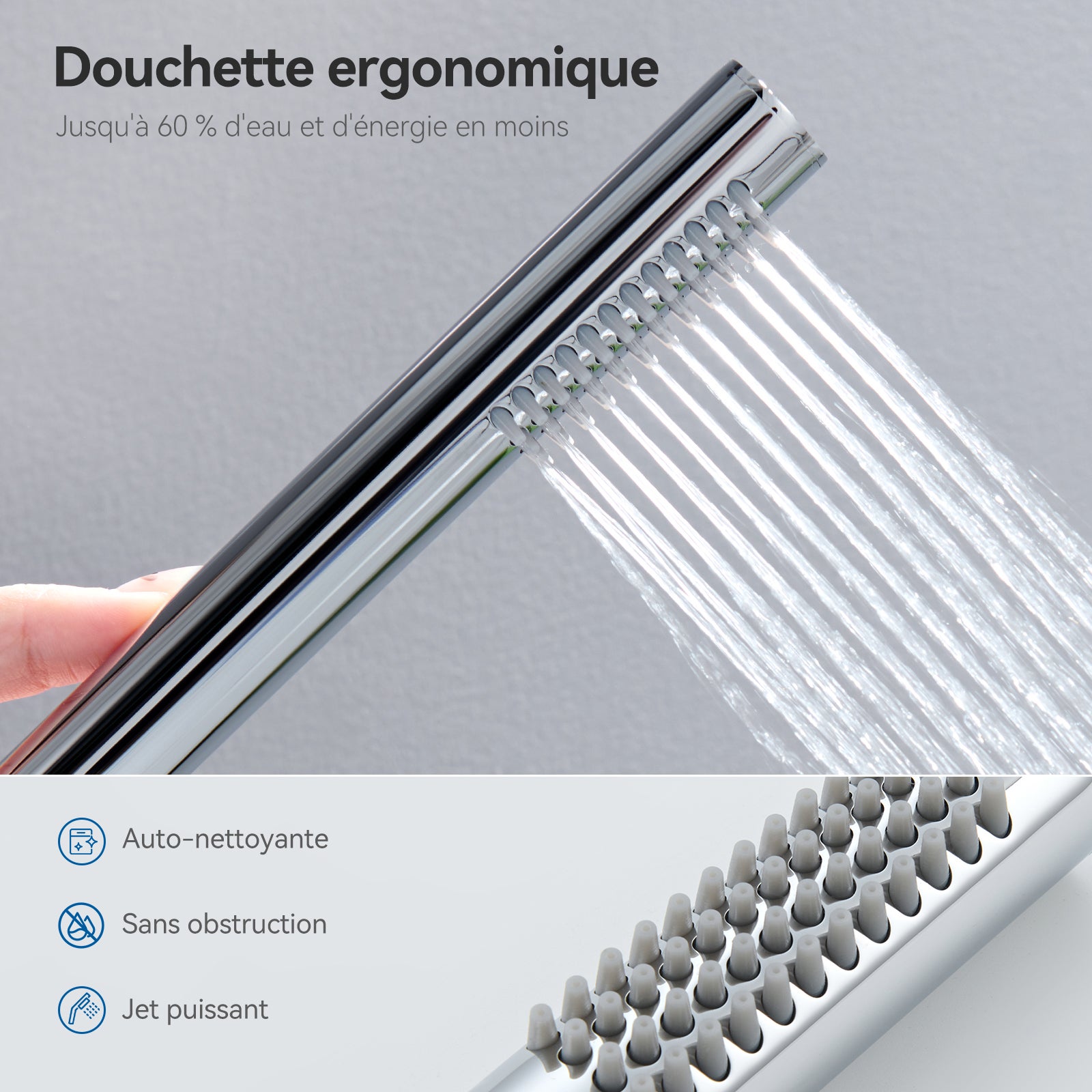 Auralum max Colonne Douche Chromé sans Mitigeur Ensemble Douche avec Douchette,Réglable hauteur avec Tête Douche Ronde 30*30cm,Acier Inoxydable - 2
