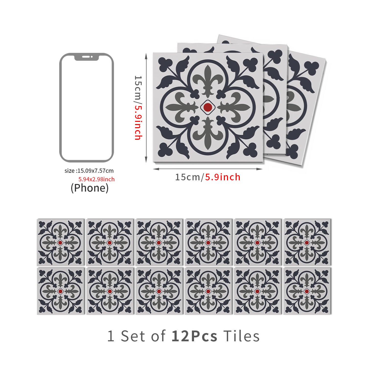 Lot de 12 panneaux muraux 3D autocollants, Crédence adhésive, Autocollants décoratifs, Imperméables et résistants à la chaleur, 15 cm x 15 cm - 4