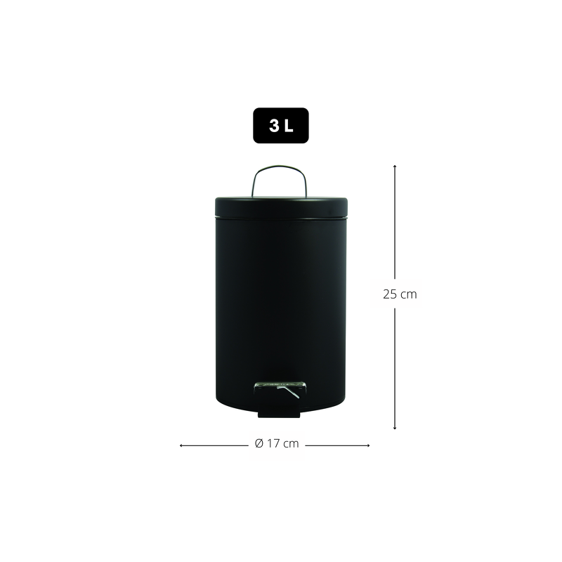 MSV Poubelle à pédale Acier 3L Noir Mat - 3