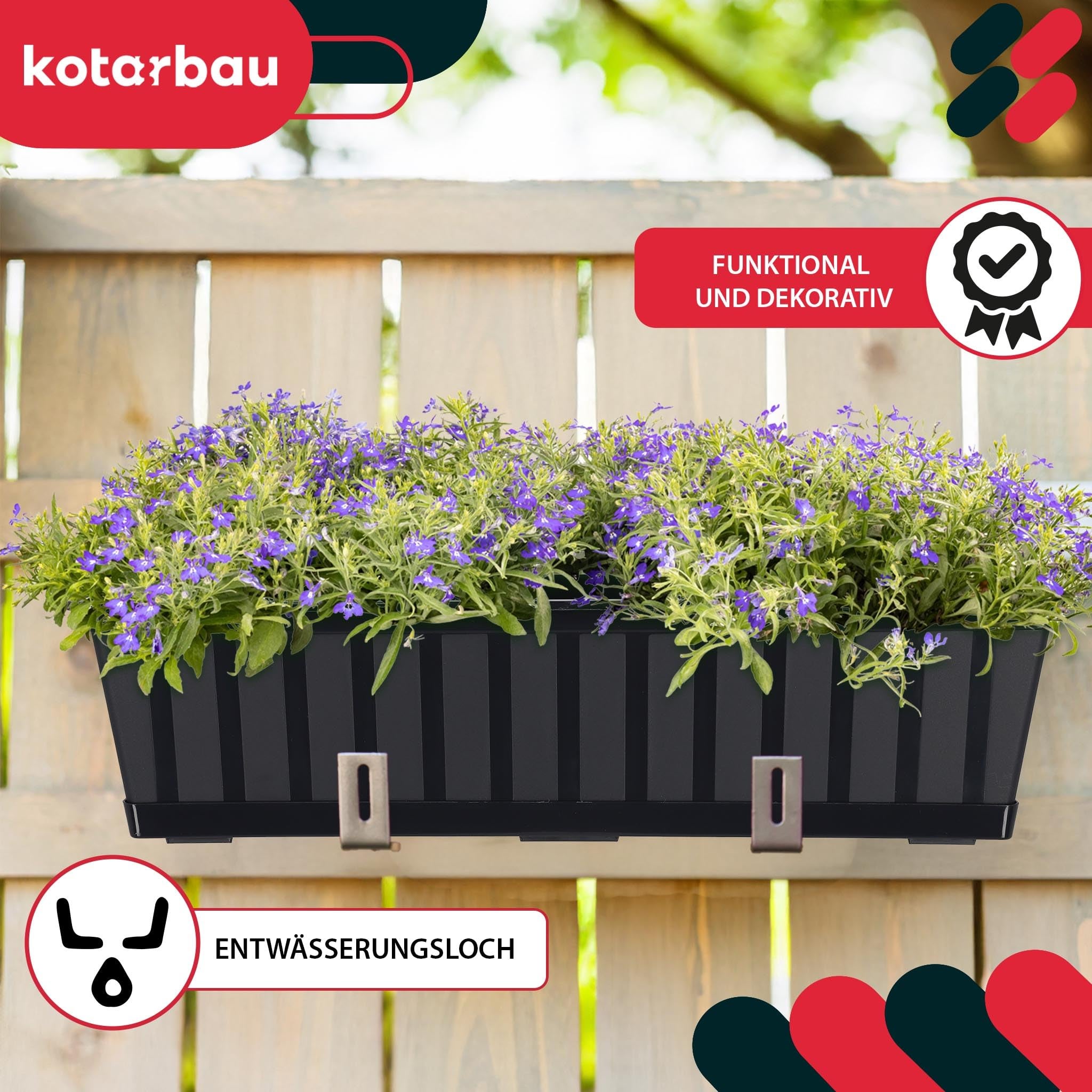 Doniczka - Skrzynka Balkonowa - 60 x 18 x 14 cm - Skrzynia na Balustradę Balkon - Donica z Podstawką - Antracyt KOTARBAU - 2