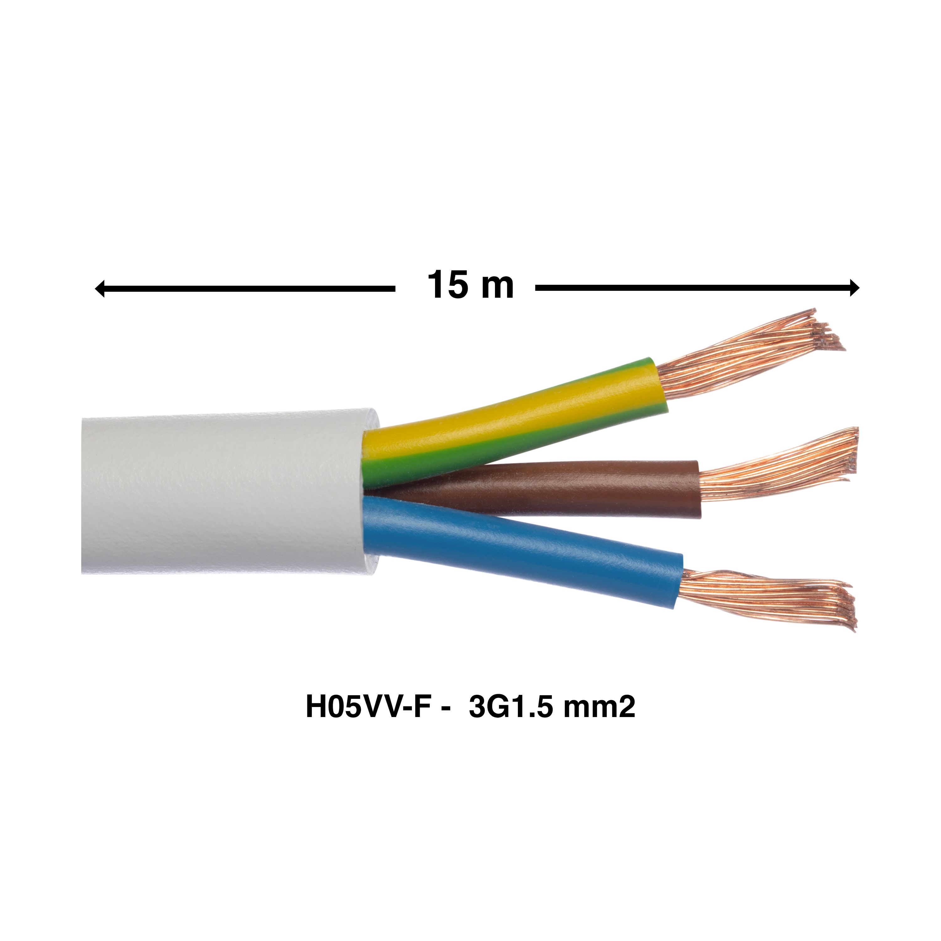 Cabo elétrico 3G1.5 mm² H05VVF C. 15m branco - 2