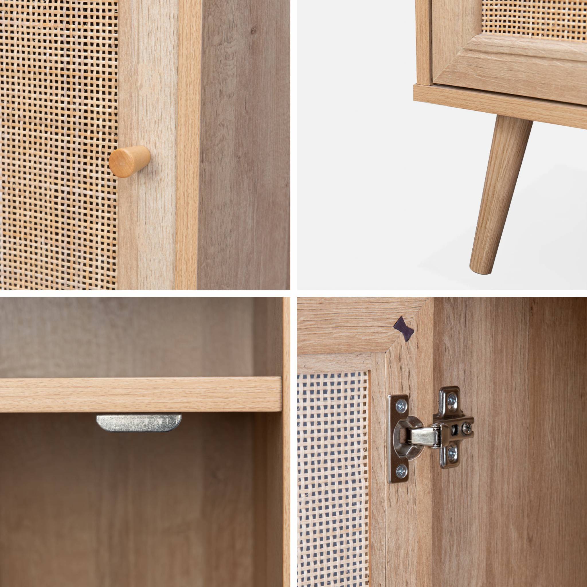 Lot de 2 tables de chevet en cannage - Bohème - 40x39x70cm Naturel - 2 niveaux - 1 portes - 1 espace de rangement - pieds scandinaves - 9