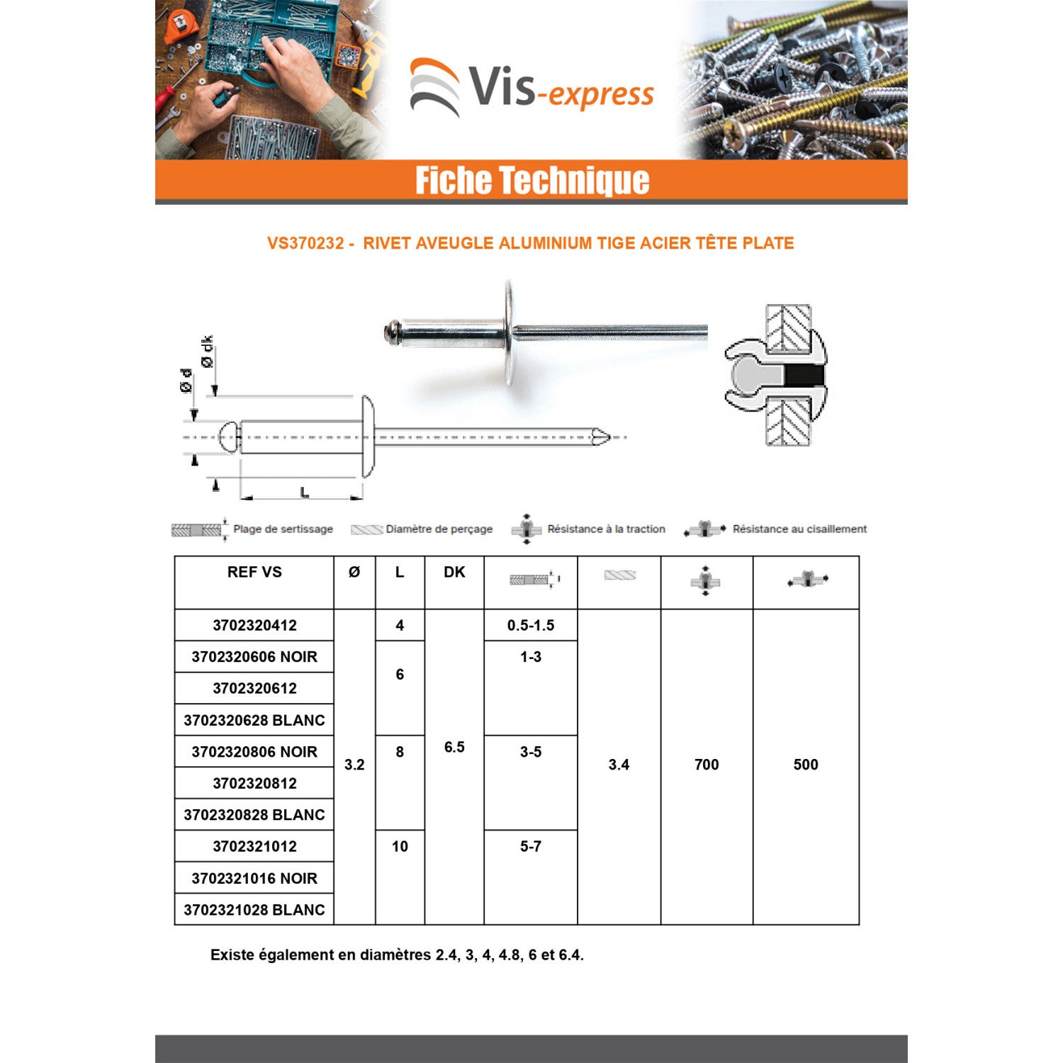 Rivet aveugle Aluminium Tige acier 3.2X12 Epaisseur de serrage 7 à 9 Tête Ronde Standard Noir-100 pièces - 4