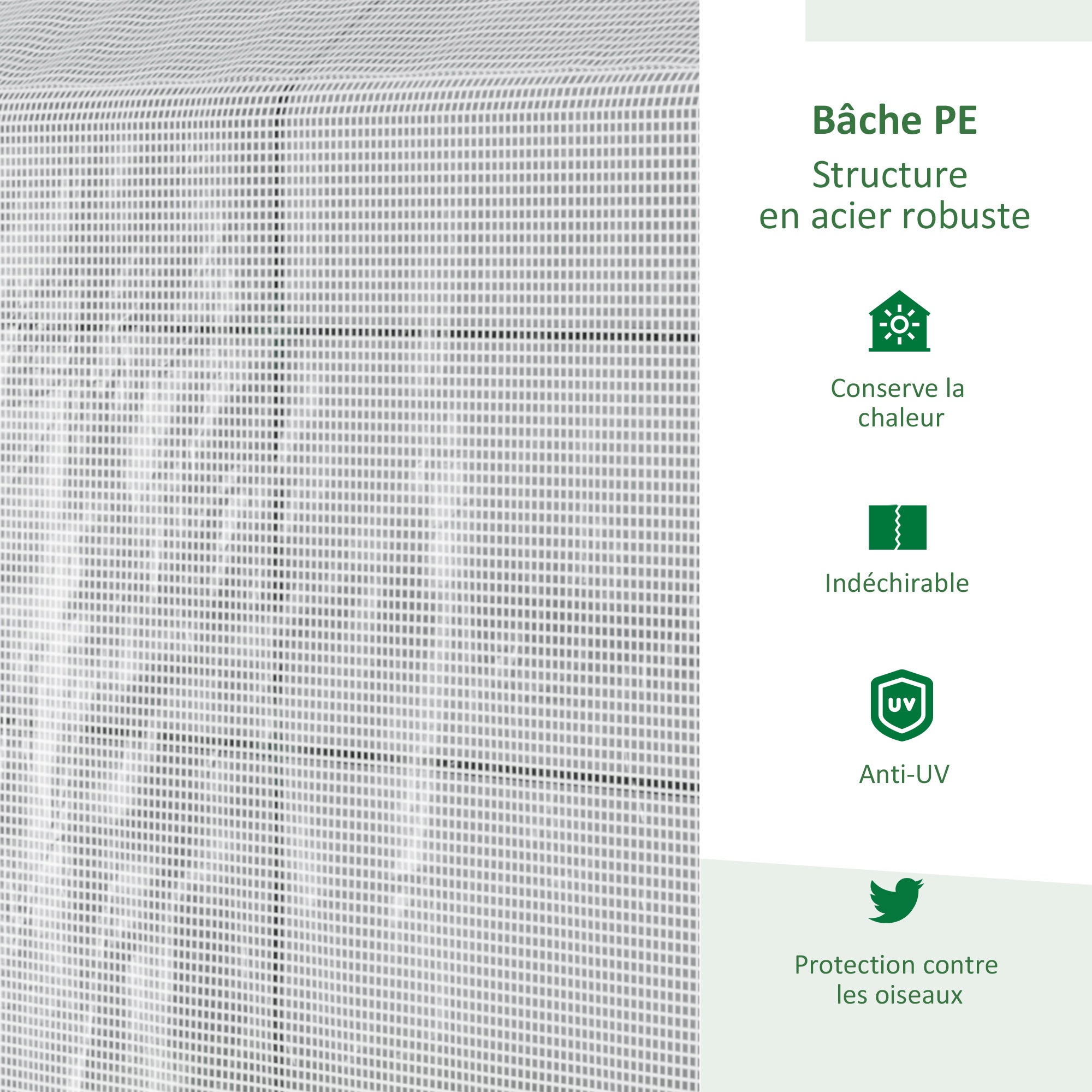 Serre de jardin PE avec étagère 2 niveaux,serre de balcon,bâche renforcée 140g/m²,châssis en acier,porte zippée enroulable,186x120x190cm,blanc - 6