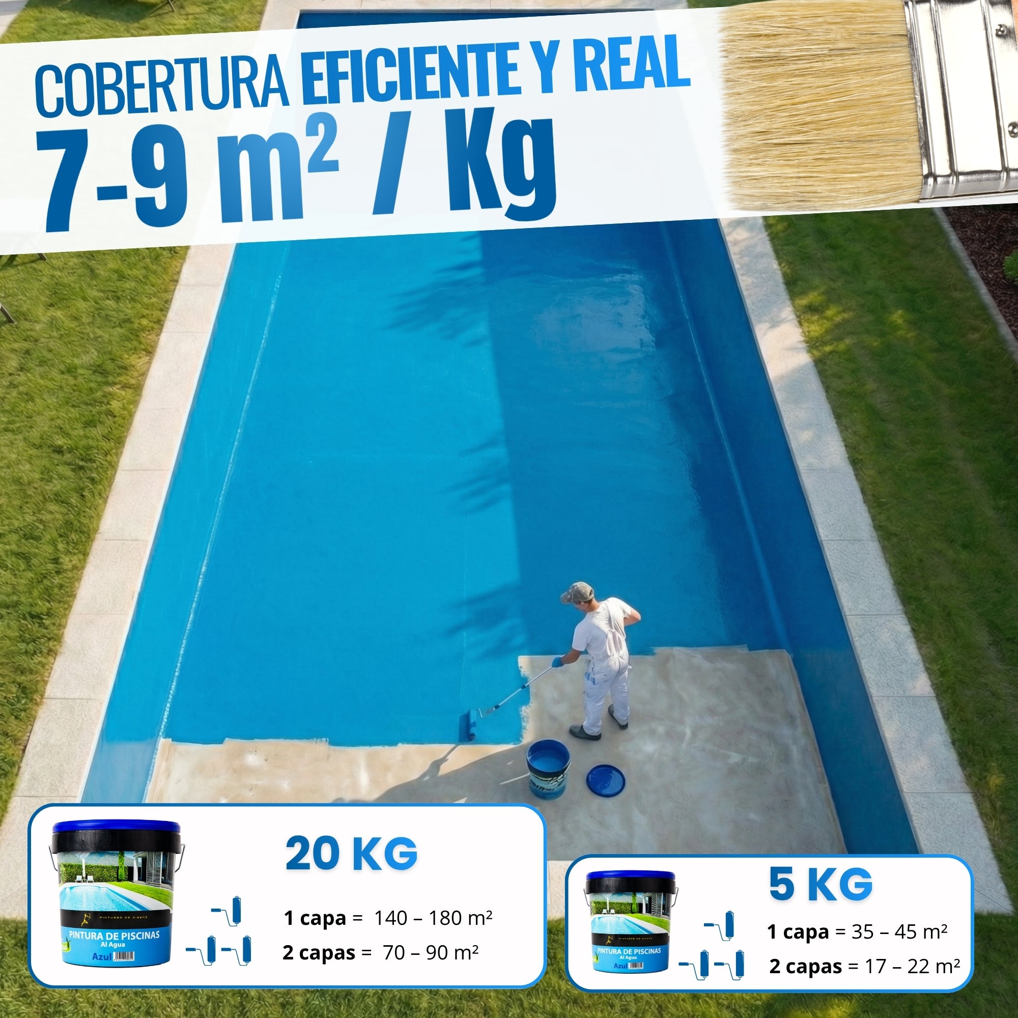 [Bleu 5KG] Peinture pour piscines à l’eau bleue avec anti-algues. Spéciale béton et ciment. Haute adhérence et séchage rapide - 6