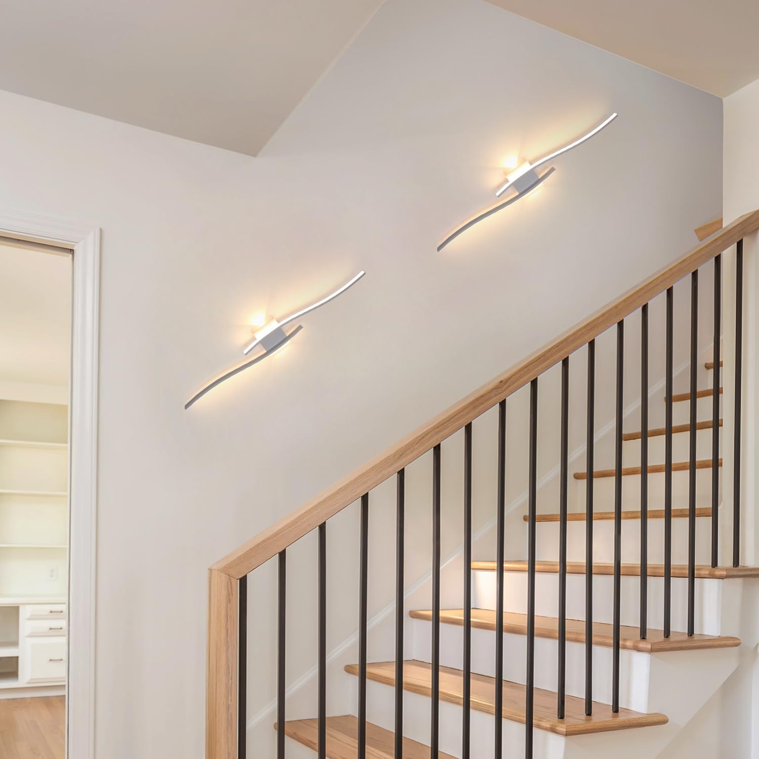 GOECO Applique da parete a LED 27W 3000LM per interni, applique da parete bianche moderne, per interni 3000K per camera da letto, soggiorno, corridoio - 7