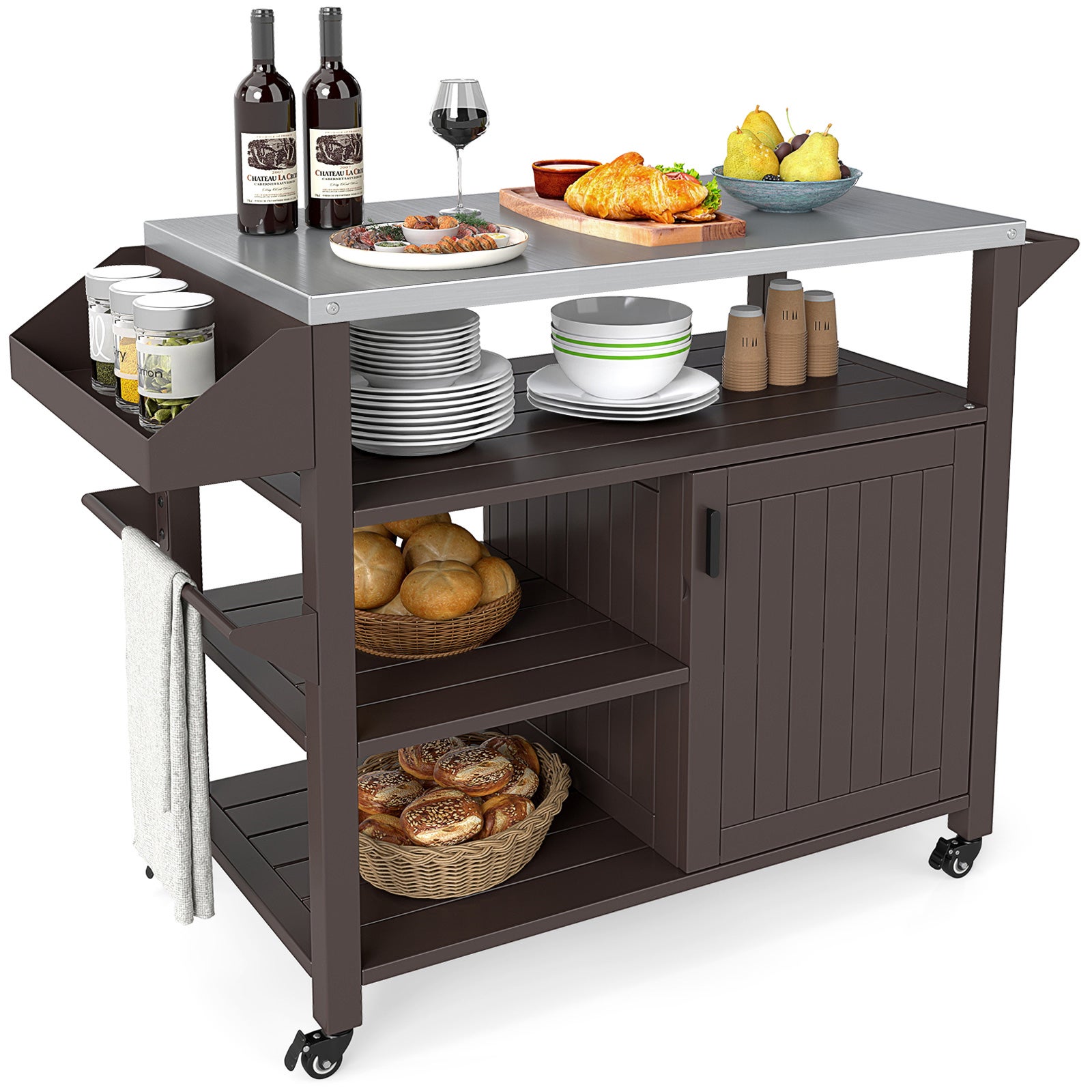 Chariot De Cuisine Roulant TECSPACE – 3 étagères, Table D’appoint Amovible, Métal Noir, Hyper Pratique Pour Salle à Manger Ou Balcon