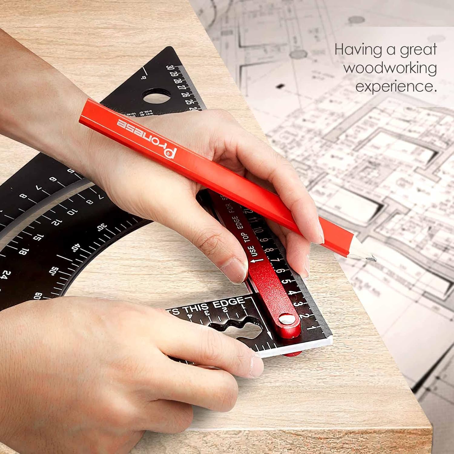 Équerre de menuisier réglable en aluminium (7-Inch), jeu d'équerres impériales, équerre de précision, crayon à bois, outils de menuiserie - 2