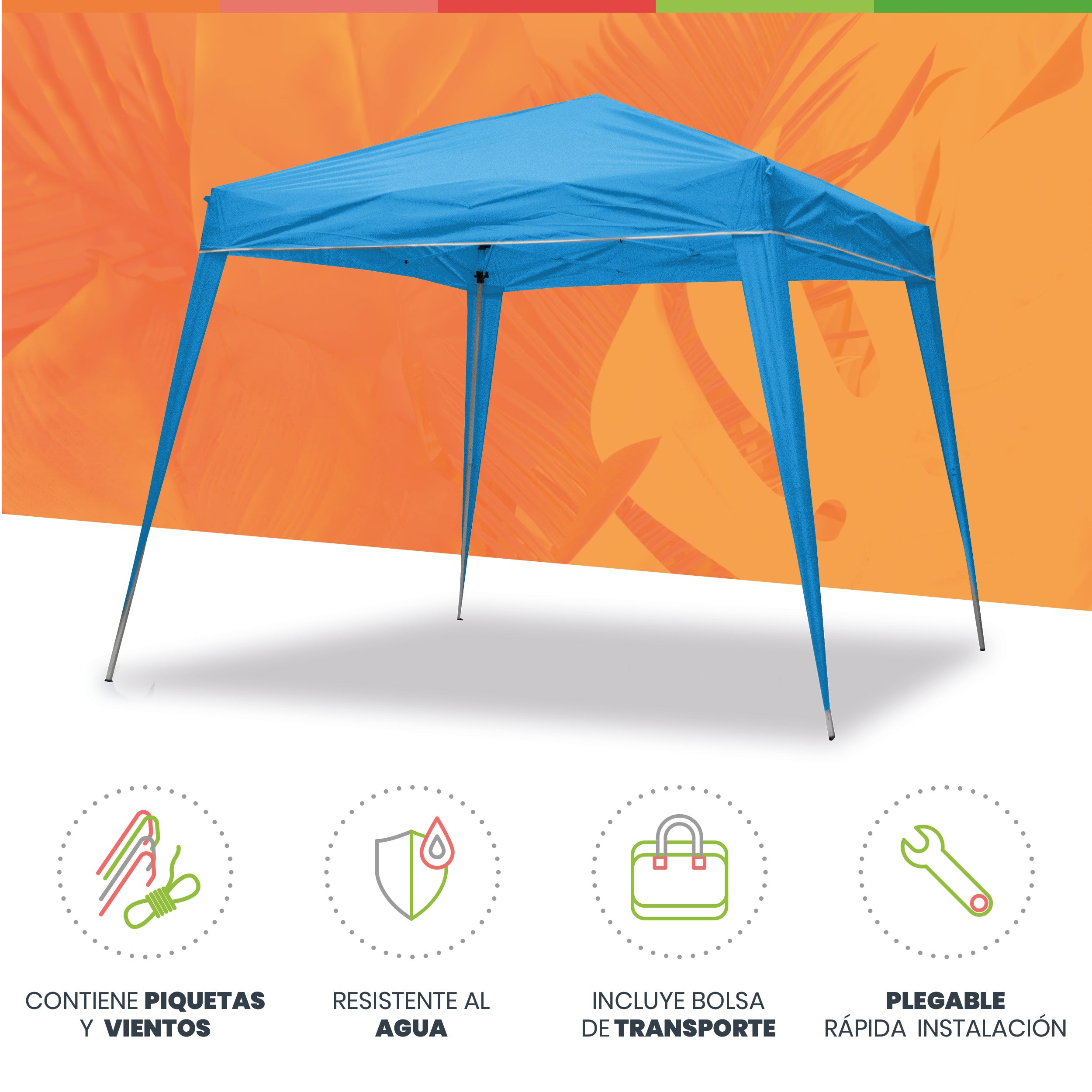 Carpa Plegable 3x3 m Azul – Resistente al Agua - Incluye Vientos y Piquetas de Fijación - Bolsa de transporte - 3