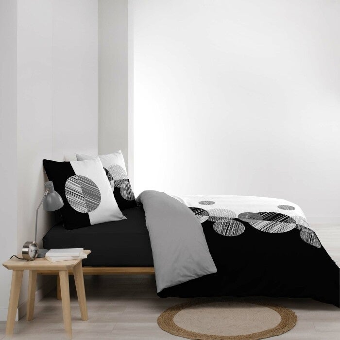 Housse de Couette 260 x 240 cm + 2 Taies – 100 % Coton 57 Fils – Stormi Noir & Blanc - 4