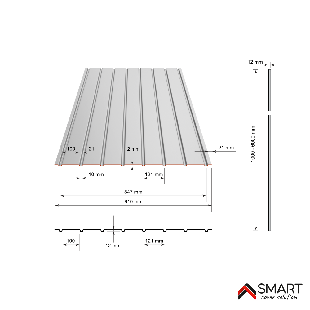 Tôle bac acier - Bardage - plaque H12 Coloris Walnut Printech Dimensions 2000x910x0.40mm - 2