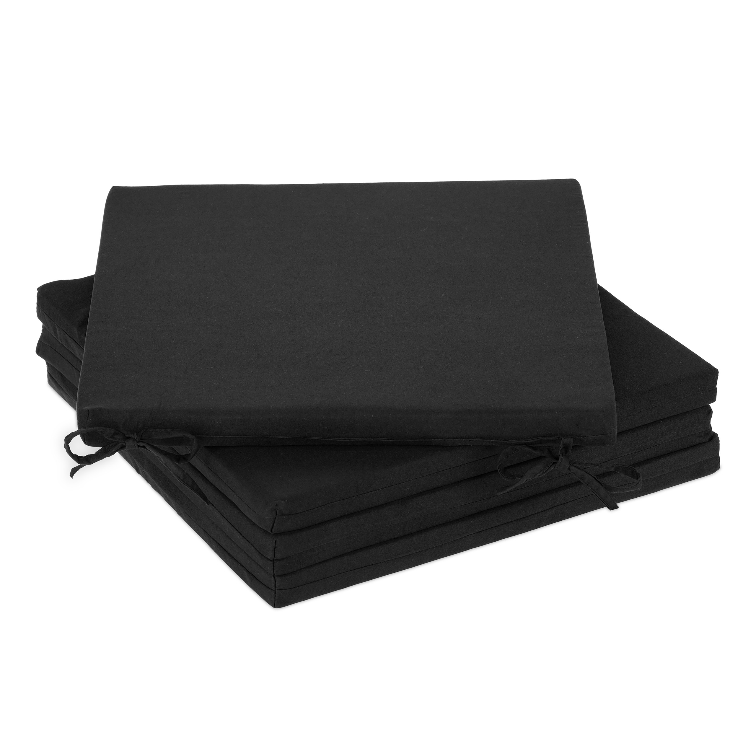 Relaxdays set 4 cojines silla, cuadrados, 39,5x39,5 cm, con lazo, interior y exterior, poliéster, cojín asiento, negro