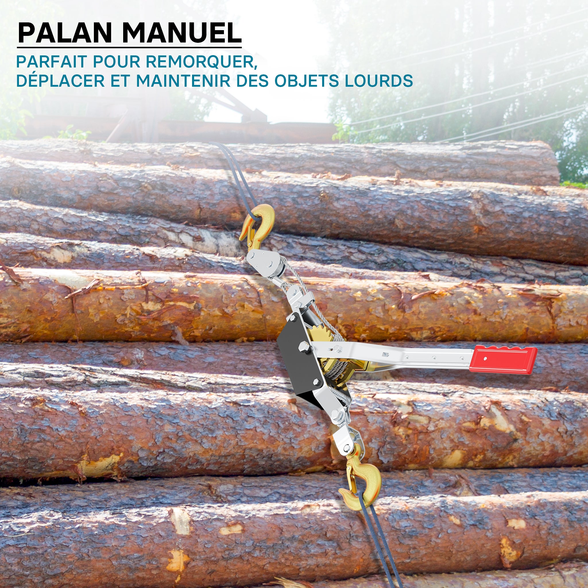Paranco Manuale A Leva 2000kg - Argano Con Cavo Acciaio E Ganci Di Sicurezza