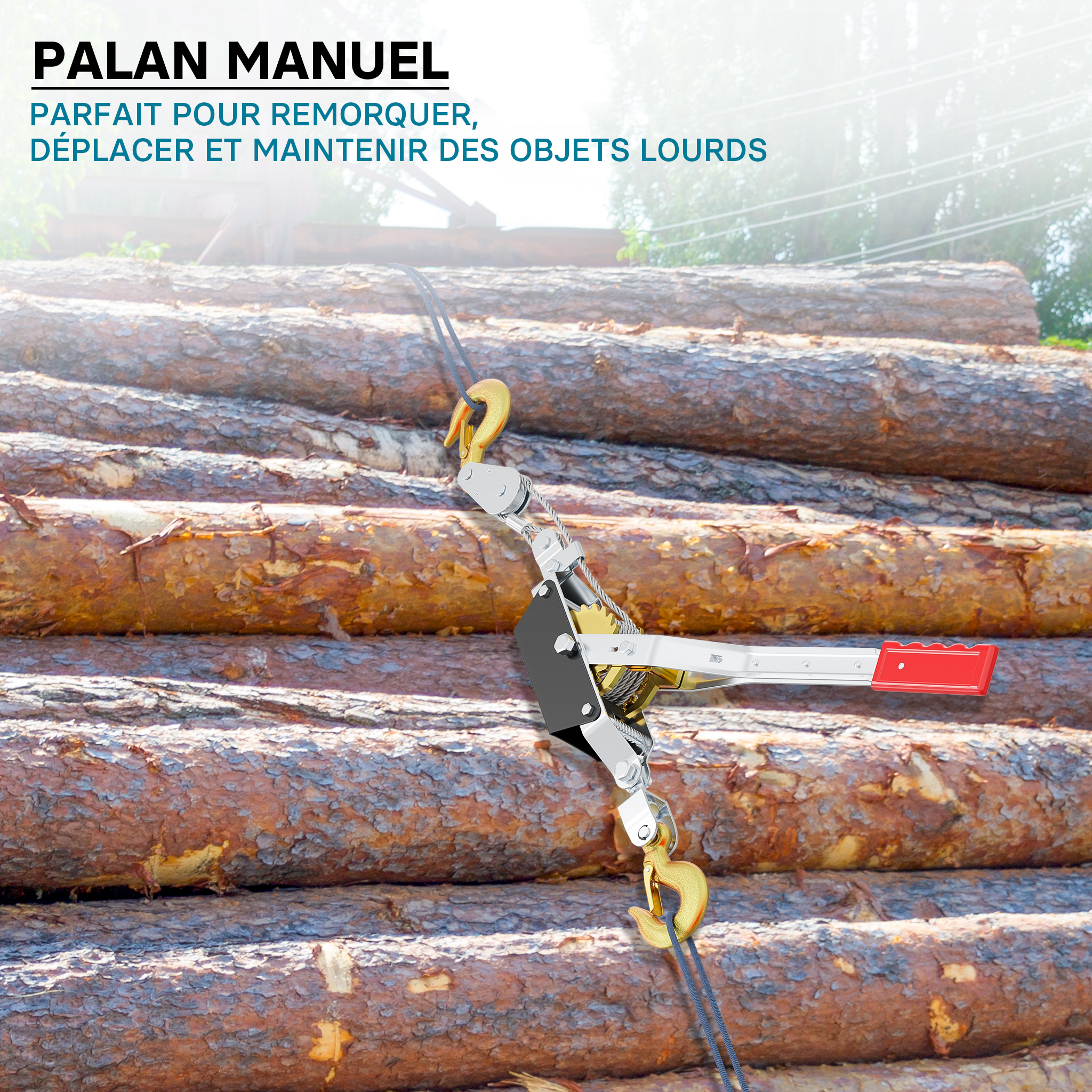 Palan manuel à câble - Charge max. 2000 kg - 2,2 m - en Acier - avec 2 transmissions et 2 crochets - Treuil de traction Cabestan pour… Wiltec - 2