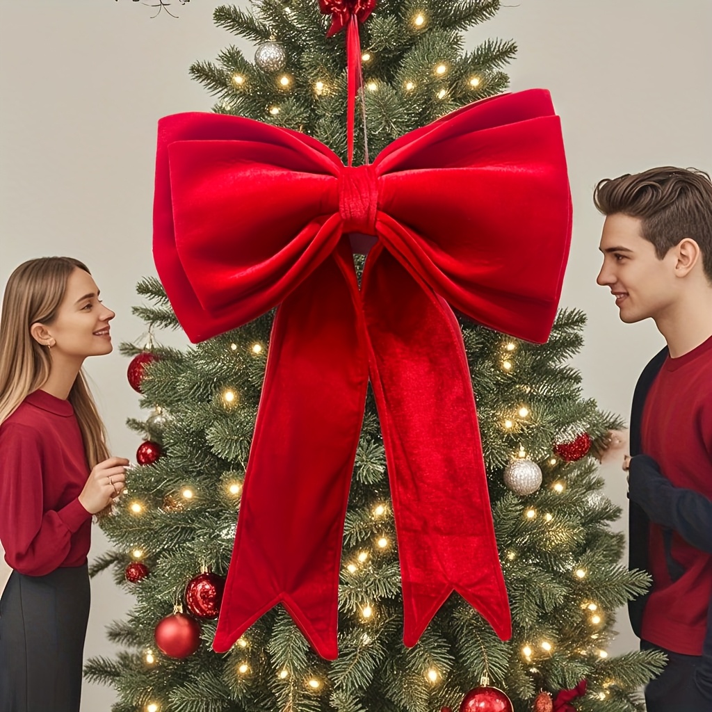Grande fiocco di velluto rosso per albero di Natale, decorazione da appendere per matrimoni, Natale, ornamento natalizio, fiocco gigante di Natale - 3