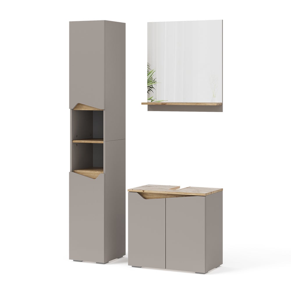 Vicco Zestaw mebli łazienkowych Marelle, Szary, 3 części, z wysoką jednostką