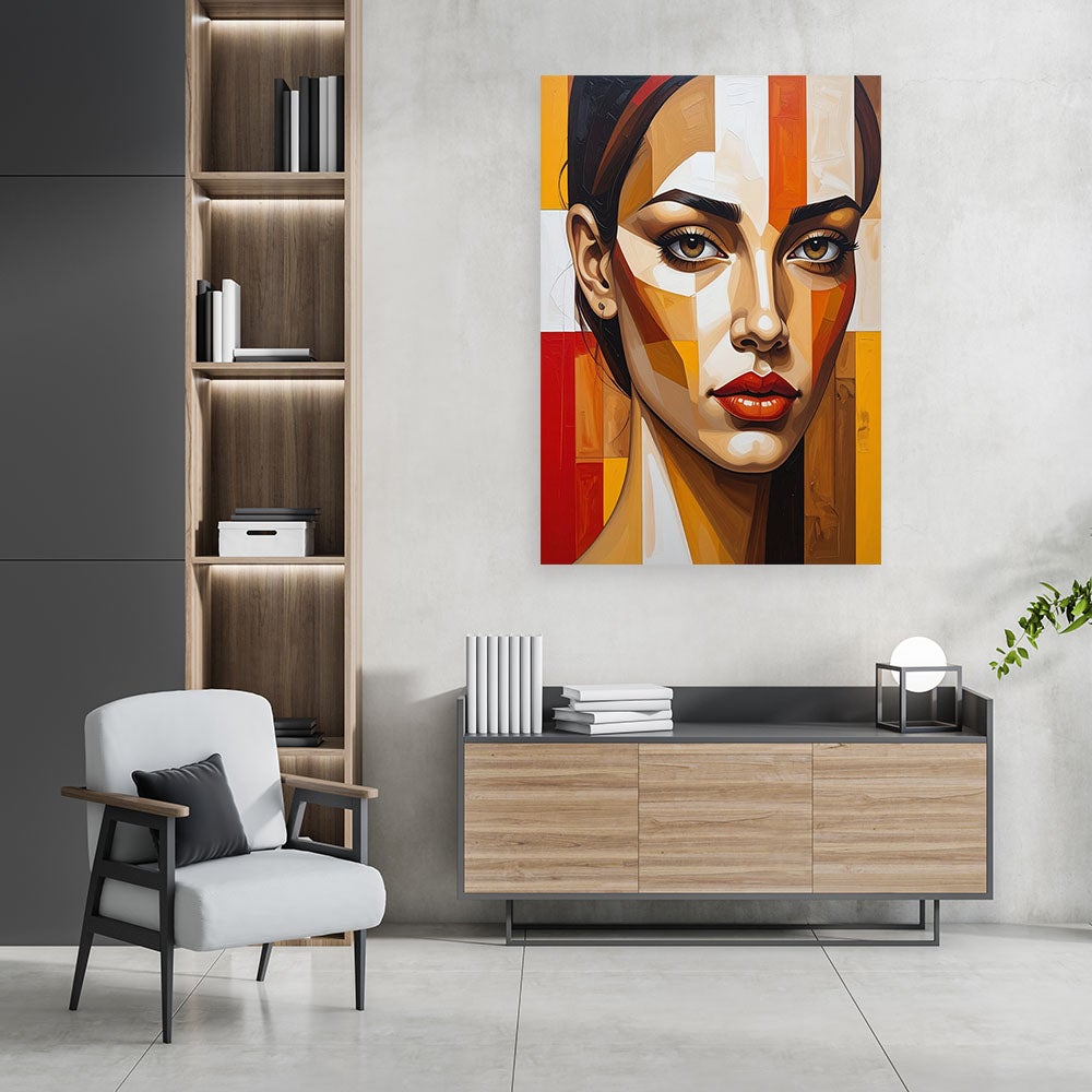 Obraz do salonu sypialni, Kobieta portret pomarańczowy czerwony 70x100 - 2