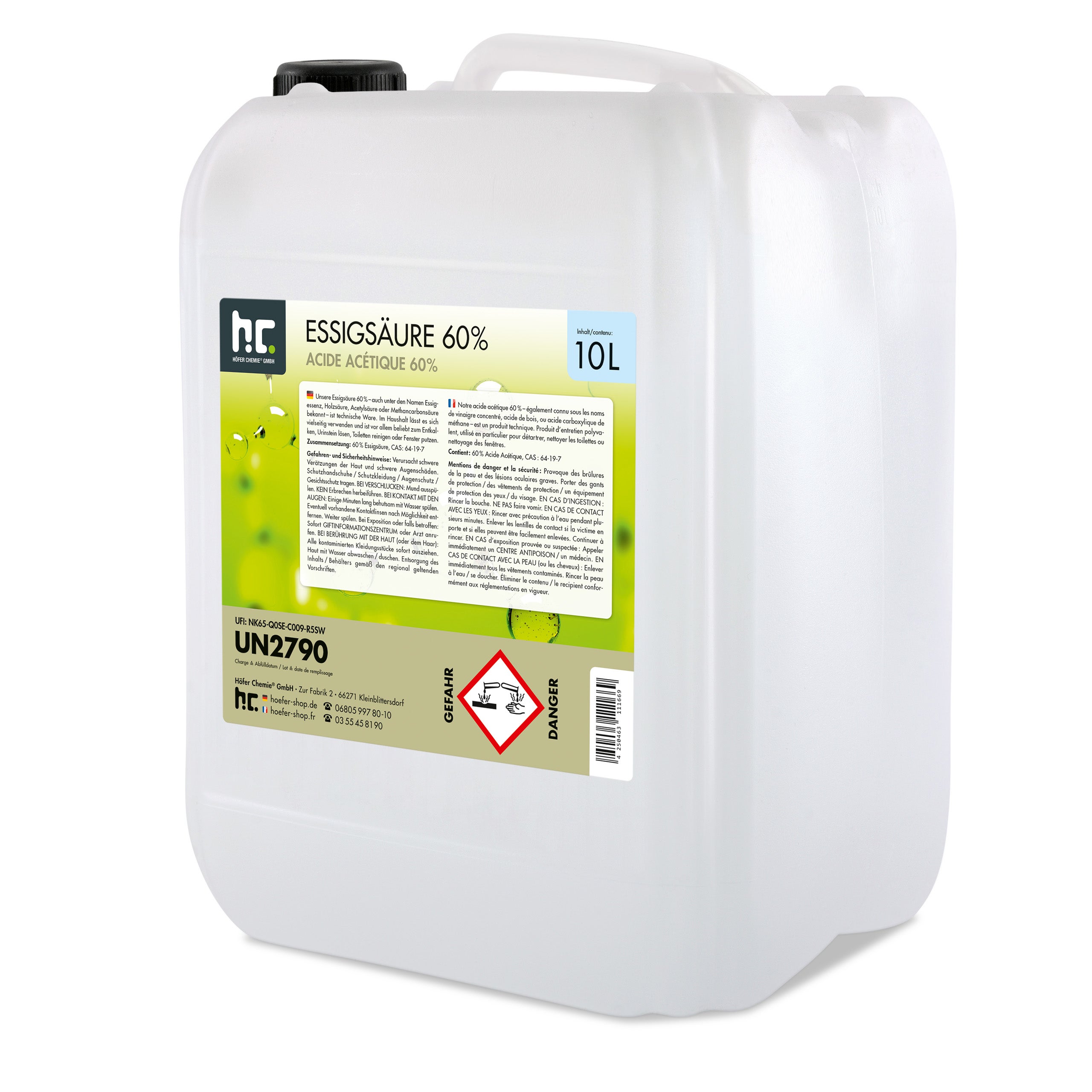 2 x Acide Acétique 60% Höfer Chemie® en bidon de 10 L - 2