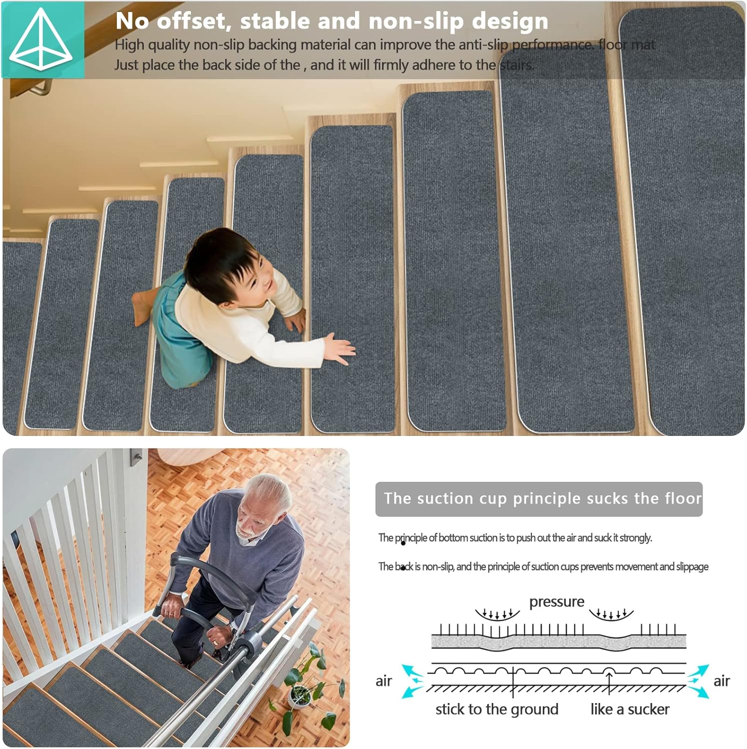 15 sztuk kafelków na schody, kafelków na schody wewnętrzne, kafelków antypoślizgowych na schody, odpowiednich dla seniorów i dzieci, 22×70 cm - 2