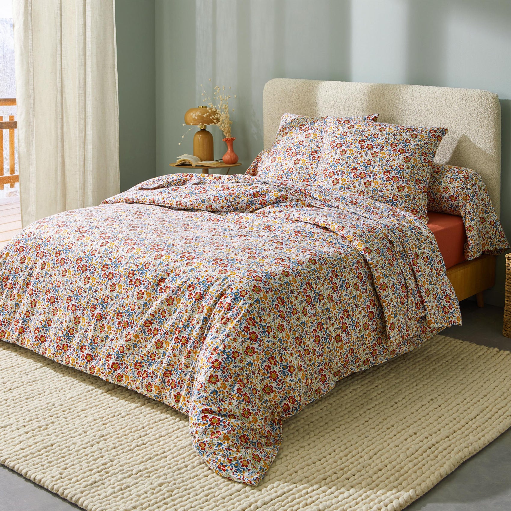 Parure De Draps 4 Pièces, 300 Fils, Coton Doux, Motif Floral Rose, Profondeur 15 Pouces - Queen