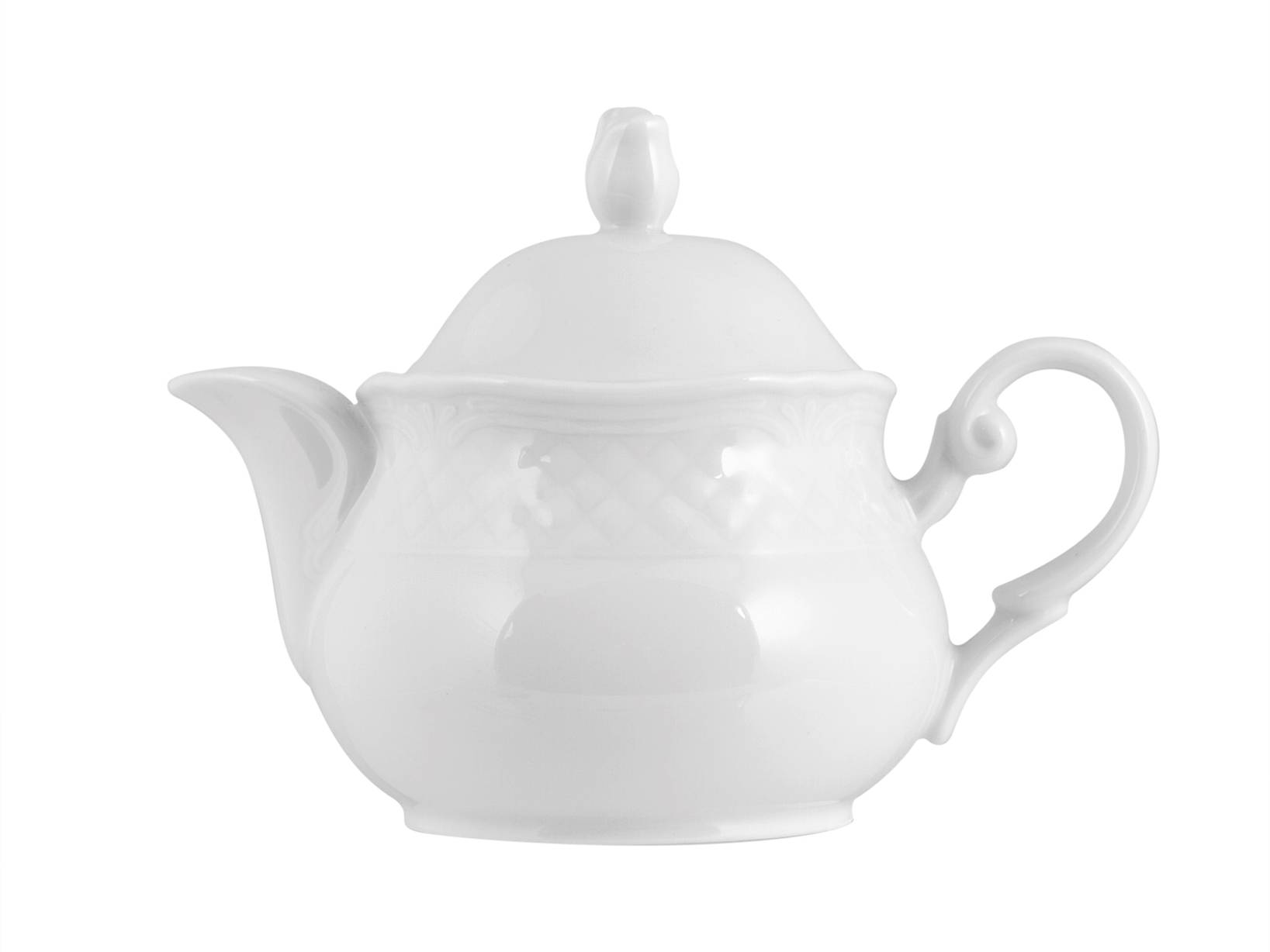 Théière En Porcelaine Blanche Vintage Style Shabby Chic - Poignées Motifs, Fabriqué En France Années 80, Neuf Avec Défauts Mineurs