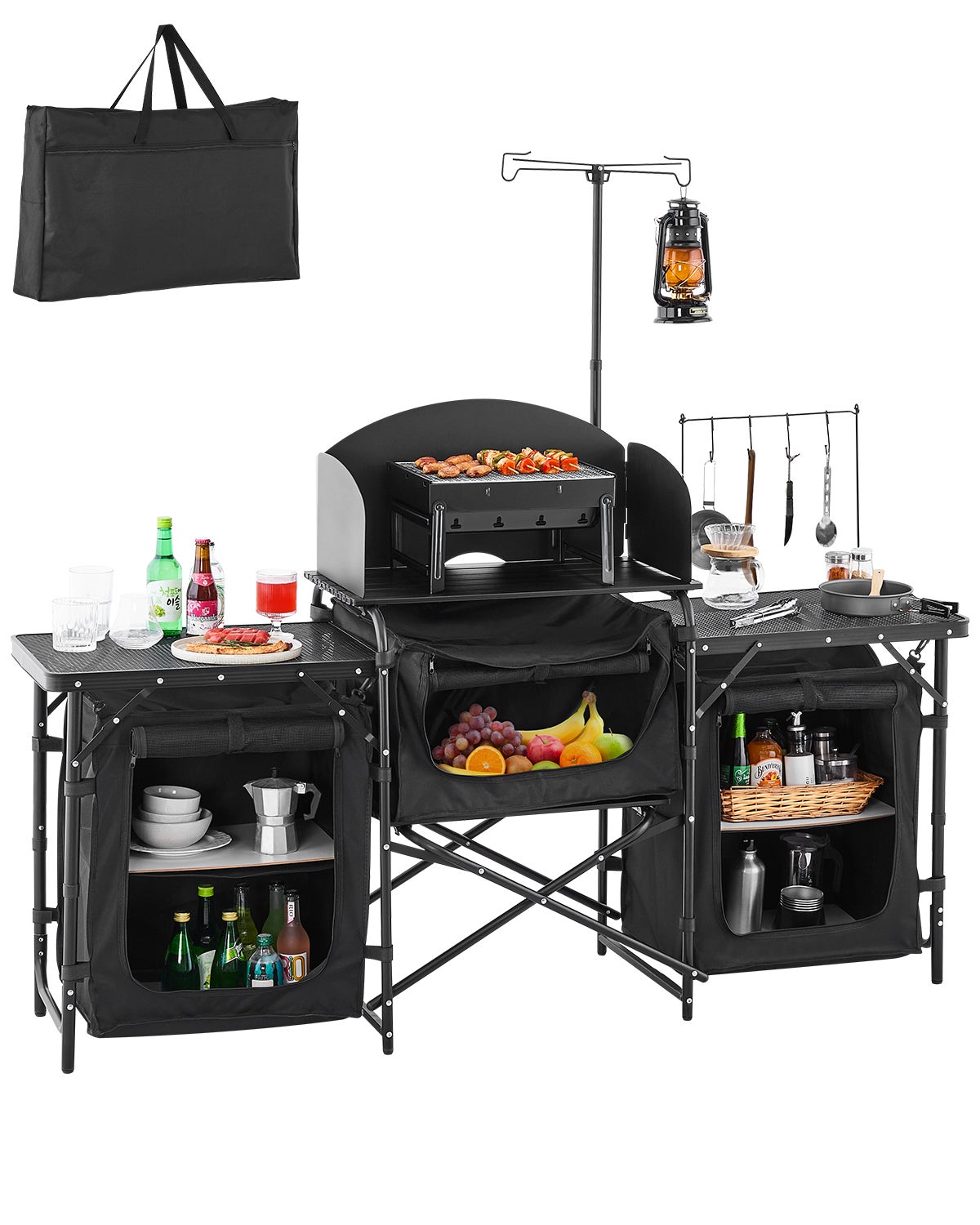 Arlmont & Co. Table De Cuisine De Camping Portative En Aluminium Avec Pare Brise Conception Pliable 3 Armoires De Rangement Pour La Cuisine Exterieure Le Barbecue Et Les Fetes C113299993