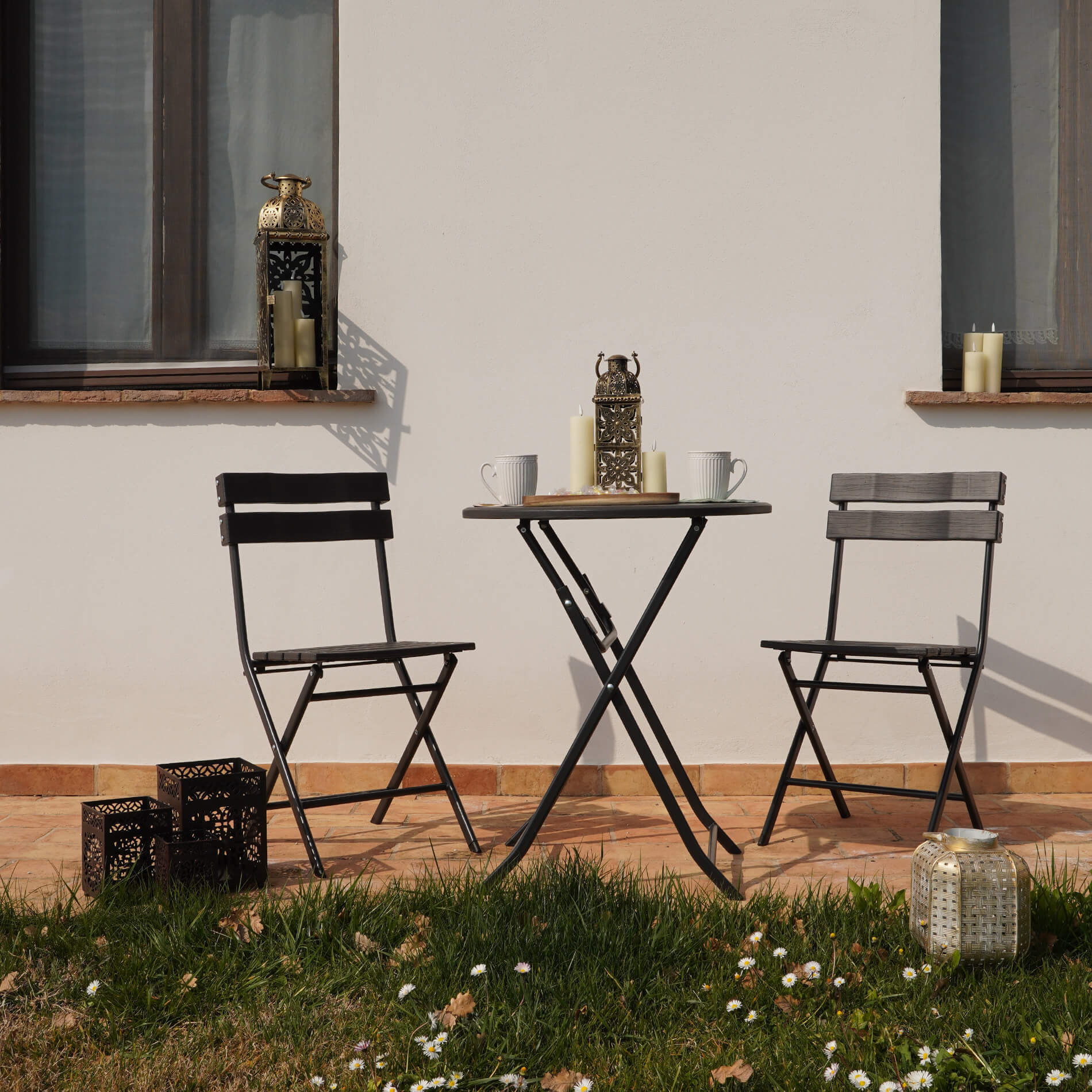 Rebecca Mobili Table de Jardin Pliante en Plastique effet Rotin pour Terrasse Exterieur - 5