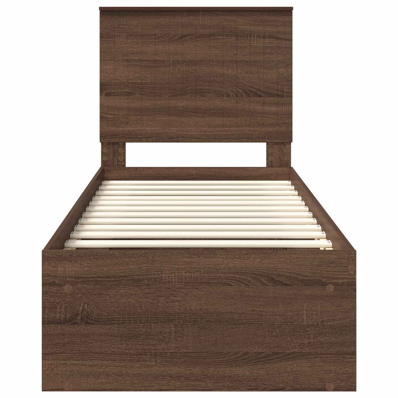 Cadre de lit chêne brun en bois de pin massif, pour la chambre, 75 × 190 cm - 7