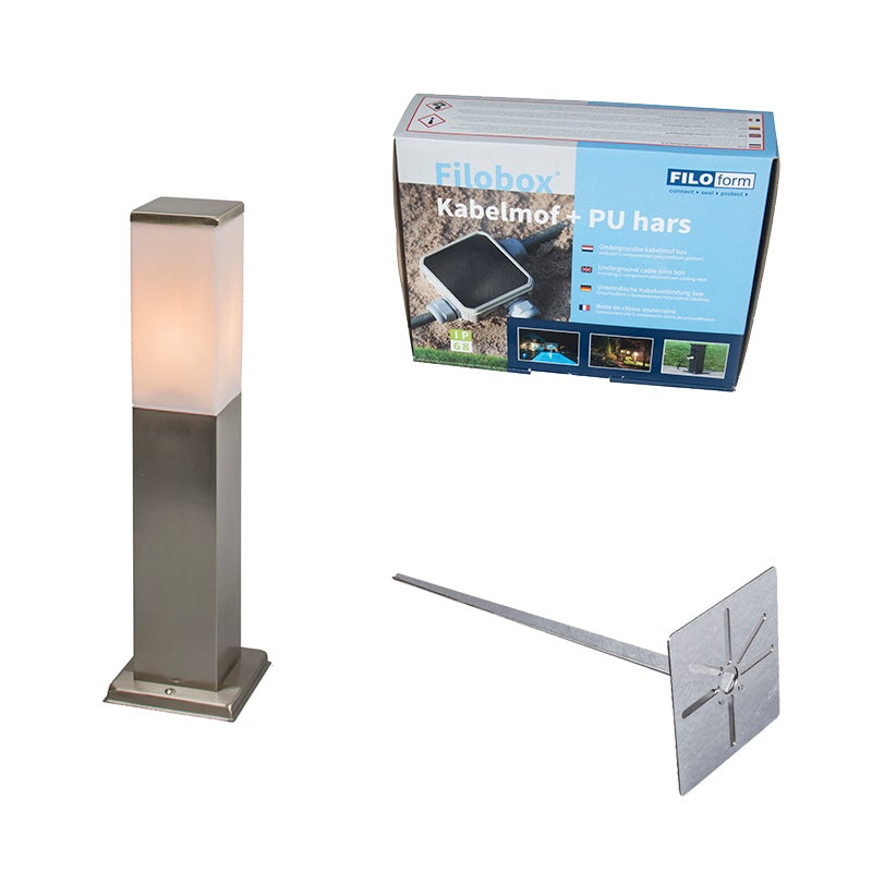 Lampa zewnętrzna stalowa 45cm IP44 - Malios z kołkiem gruntowym i wpustem kablowym