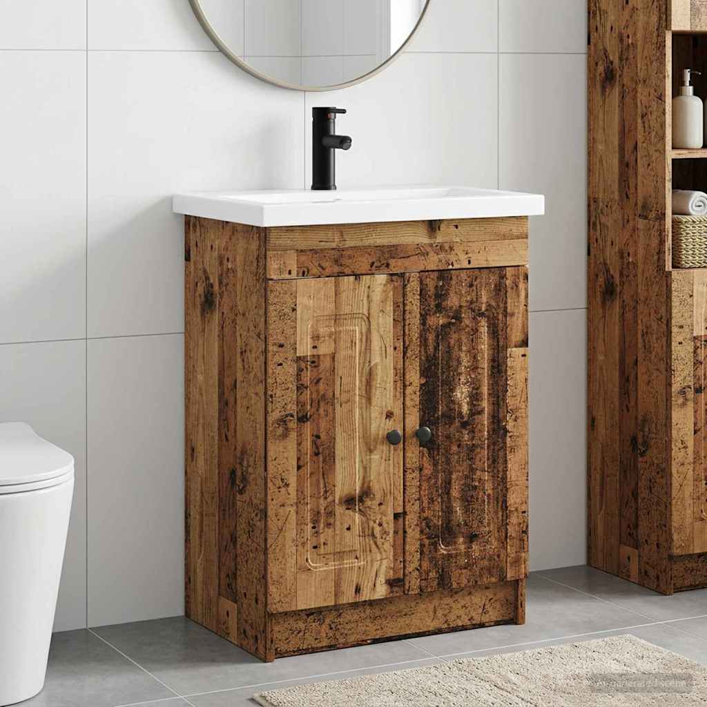 Conjunto de muebles de baño, madera envejecida, 56 × 37,5 × 81 cm