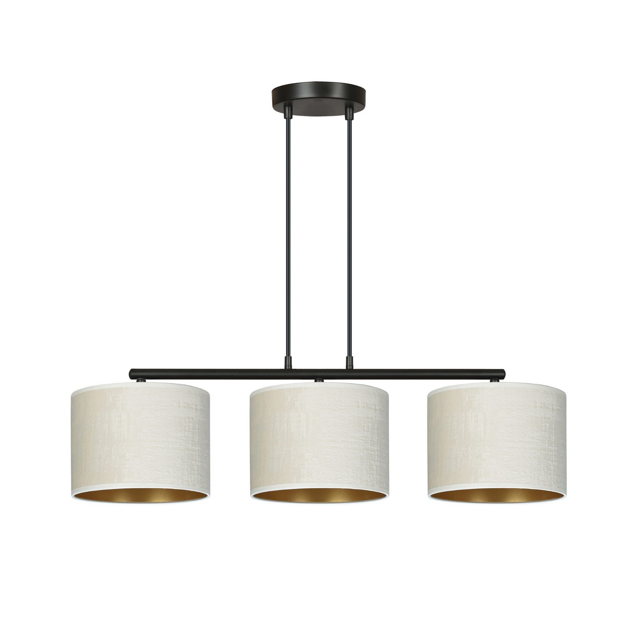 Lampa wisząca Hilde czarno-beżowa-złota 3xE27x15W tekstylne abażury wym: 100 x 72 x 18 cm tkanina Emibig