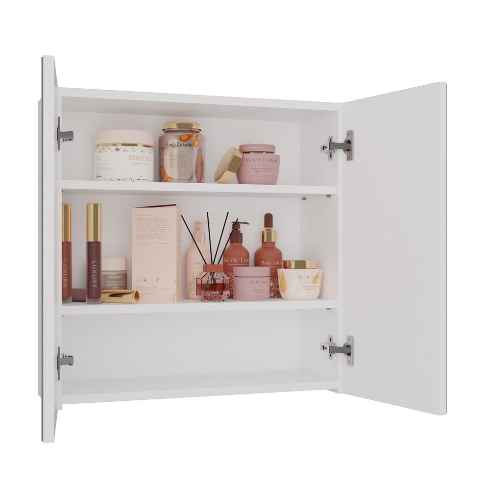 SOFYA - Armoire de toilette murale 2 portes - Meuble SDB avec miroir - Dimensions 60x22x60 cm - Rangement Salle de bain - Blanc - 2