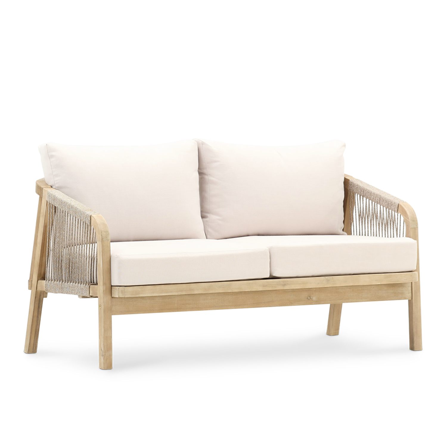 Divano posti matrimoniale in legno di acacia chiaro e corda