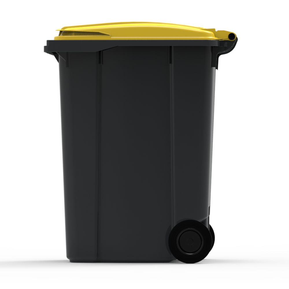 ESE France Conteneur Poubelle à déchets 2 roues - 360L - Robuste et Économique - 100% Recyclé - Gris avec Couvercle Jaune - Fabriqué en France - 4