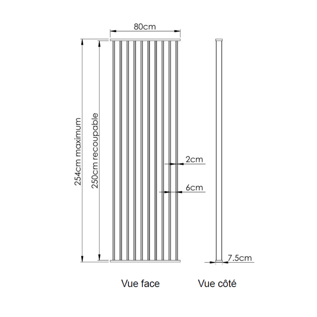 Cloison de séparation claustra droit chêne, H.2,54 m x l.80 cm, P.7,5 cm - 8