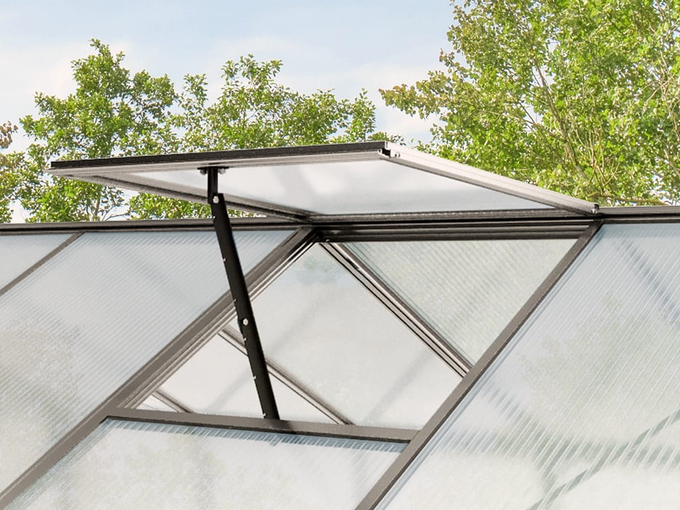 GFP Serre TITAN 24 aluminium 222x437 cm, panneaux double paroi épais 10 mm avec fenêtres supplémentaires, ouvre-fenêtre automatique - 8