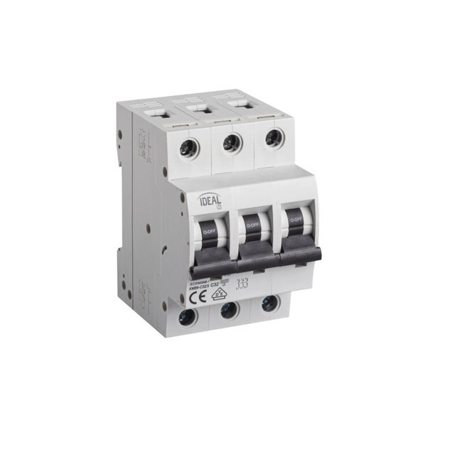 Interruttore 3P 32A - Protezione da sovraintensità - Rail TH35 - Bianco