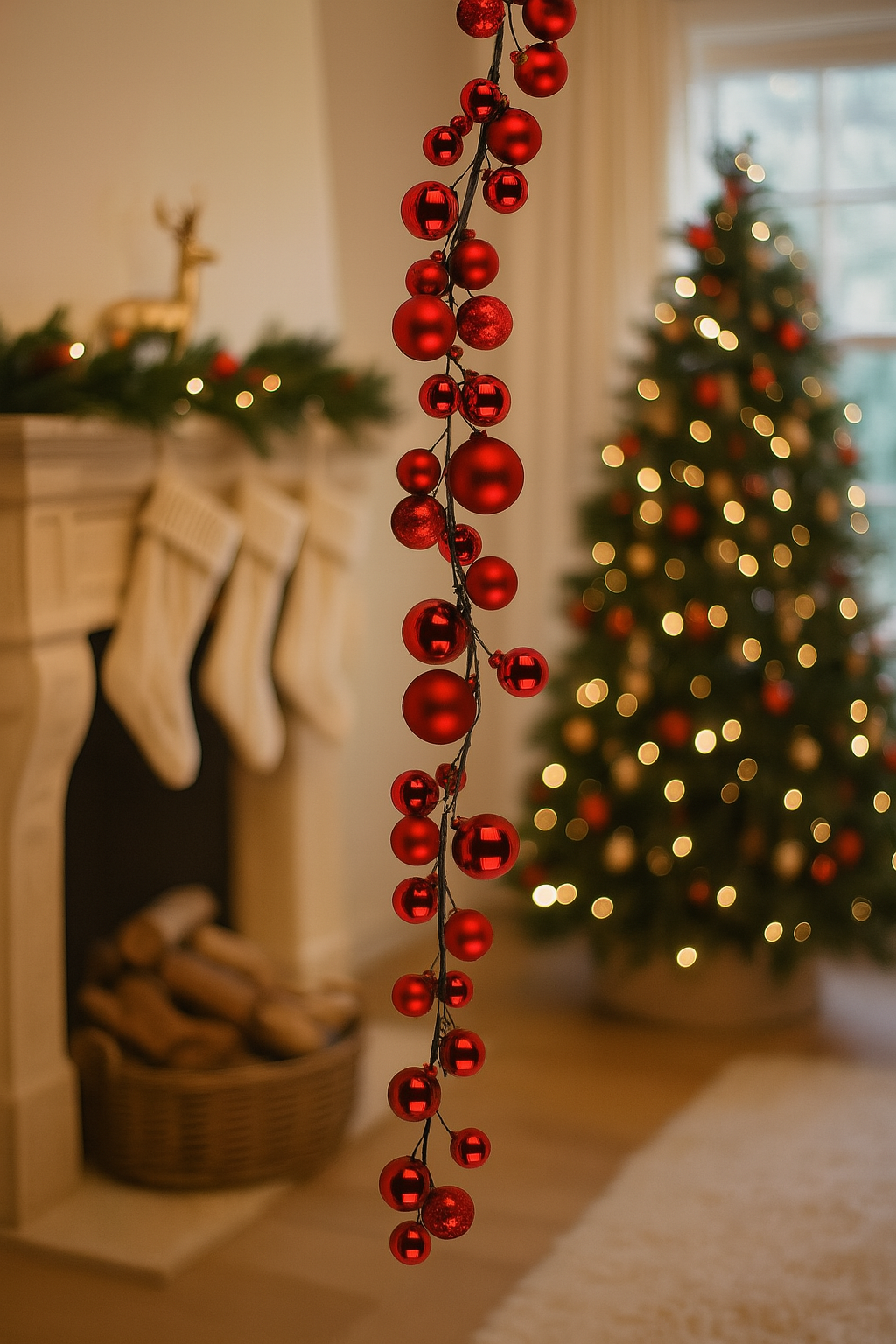 Guirlande de Noël avec boules colorées, décoration de Noël d'intérieur, Ø 6 cm, rouge - 7