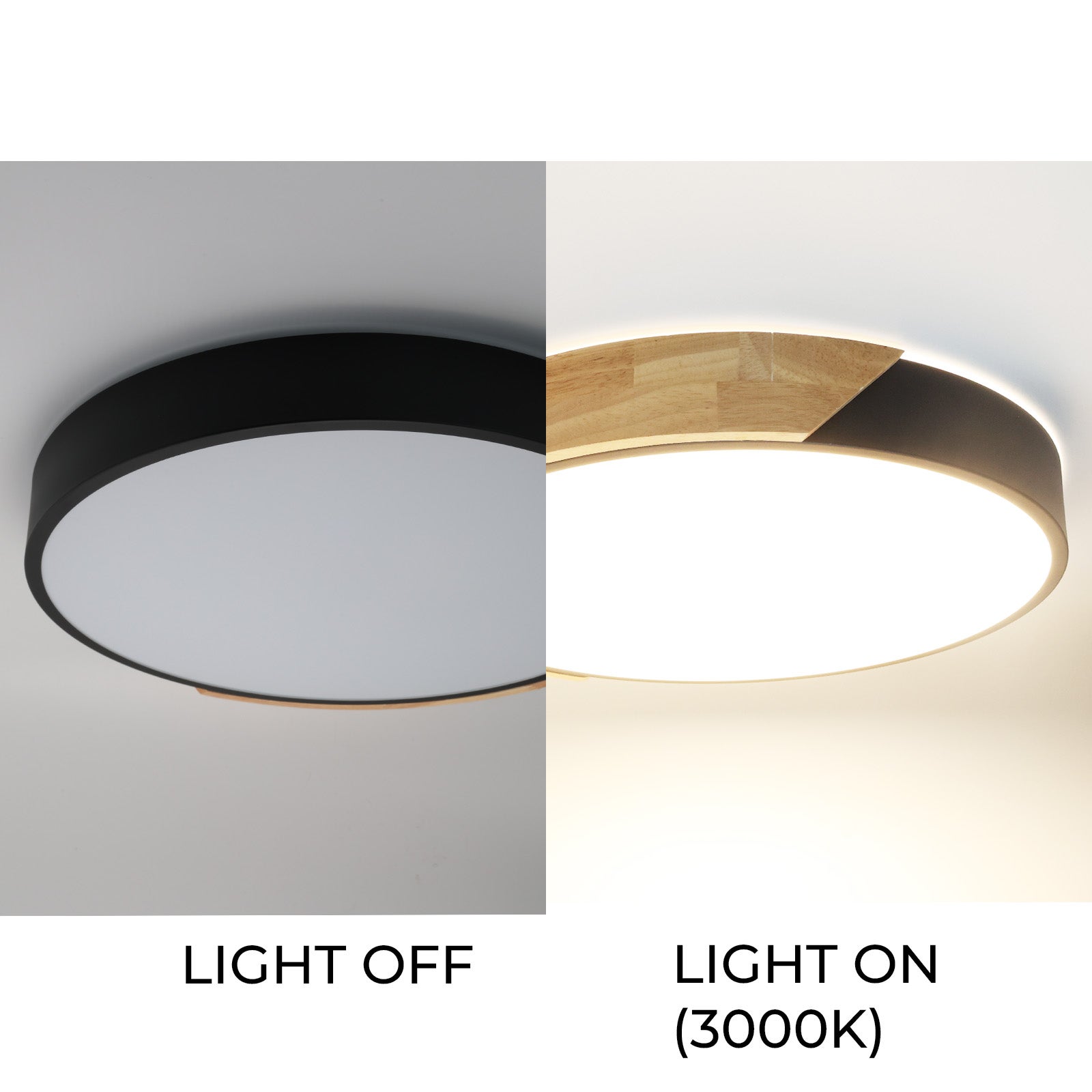 Plafonnier LED Circulaire Ø40cm, 30W, 3000LM, Métal Noir et Bois, Lumière Sélectionnable (3000K-4000K-6000K) - 2