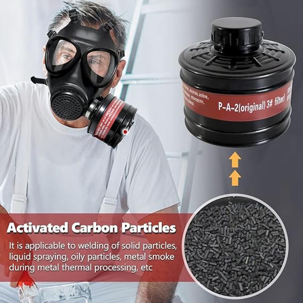 Respirateur intégral avec filtre à charbon actif de 40 mm, respirateur à gaz pour vapeur organique, chimique, soudure, anti-poussière, peinture - 2