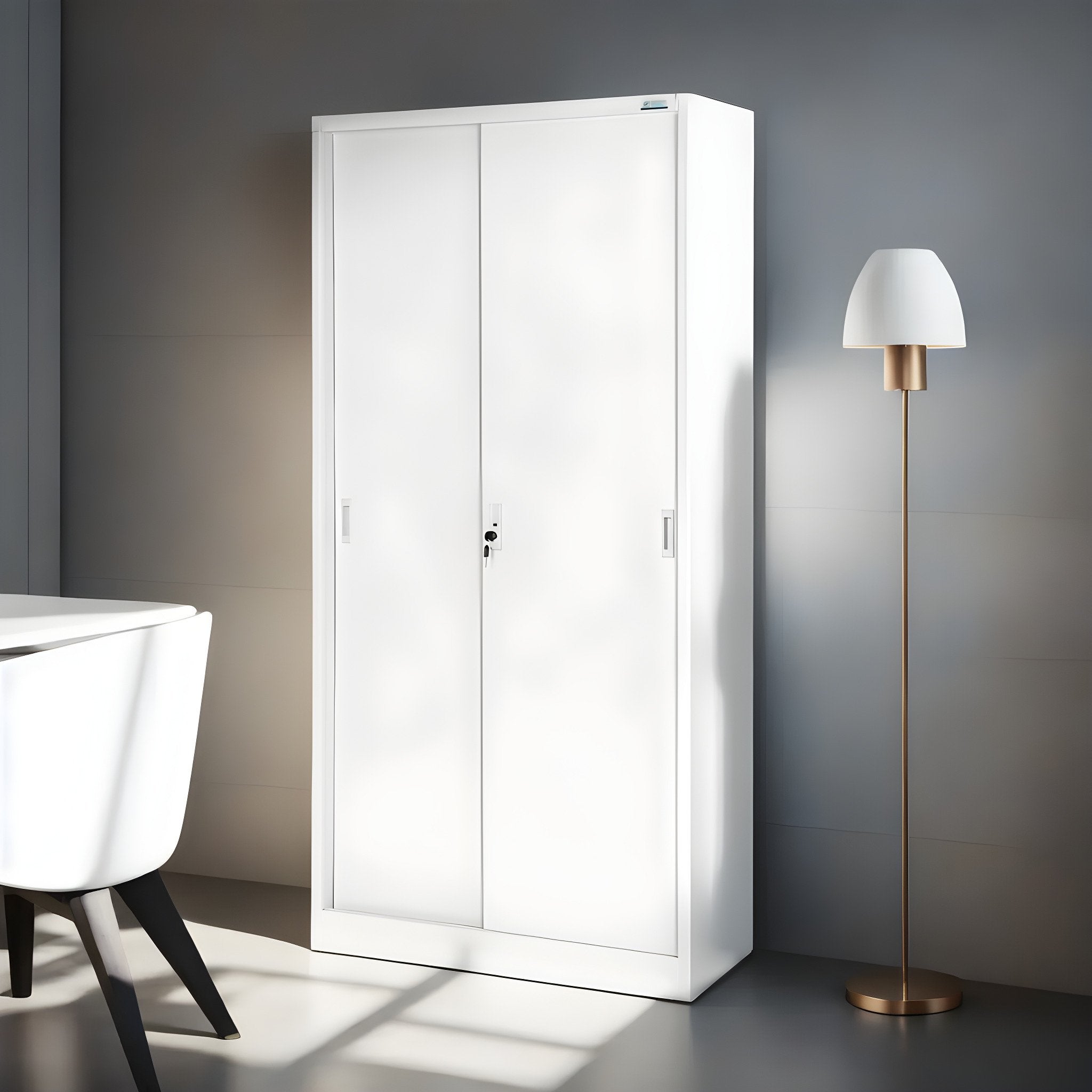 Armoire de Bureau Armoire Métallique à Portes coulissantes tôle d'acier étagères revêtement en Poudre verrouillable 185 cm x 90 cm x 40 cm blanc - 5