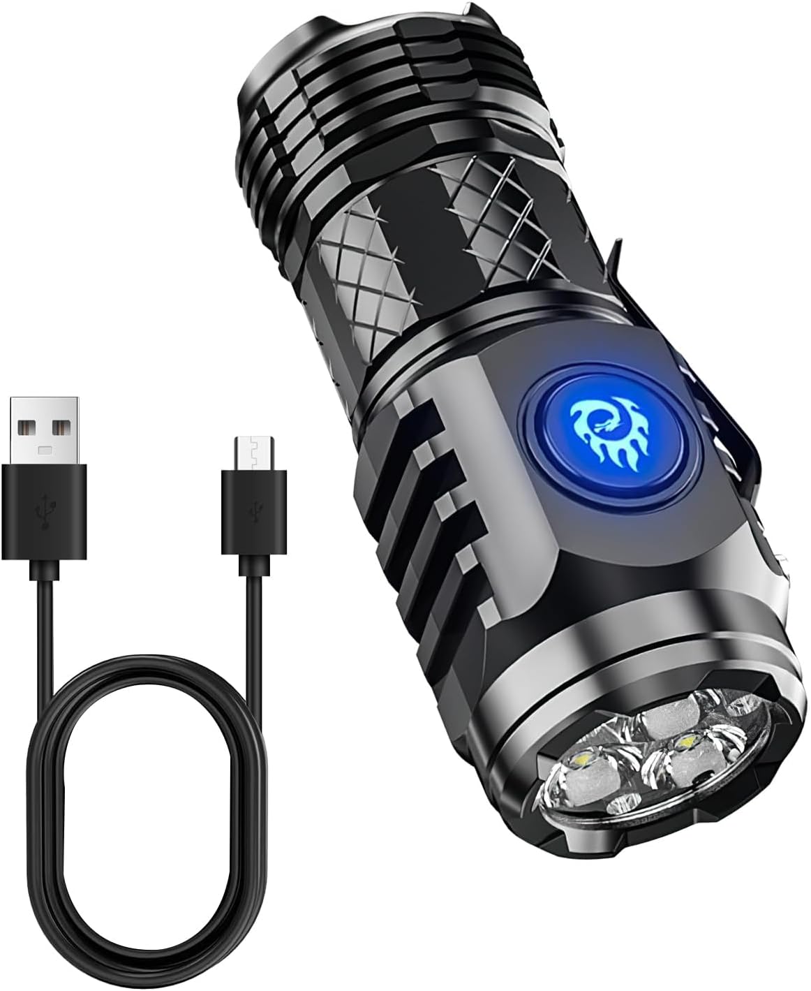 Ultra Mocna Latarka LED, Mini Ładowalna Latarka LED Szybkiego Ładowania, Kompaktowa z 5 Trybami Oświetlenia i Interfejsem Type-C