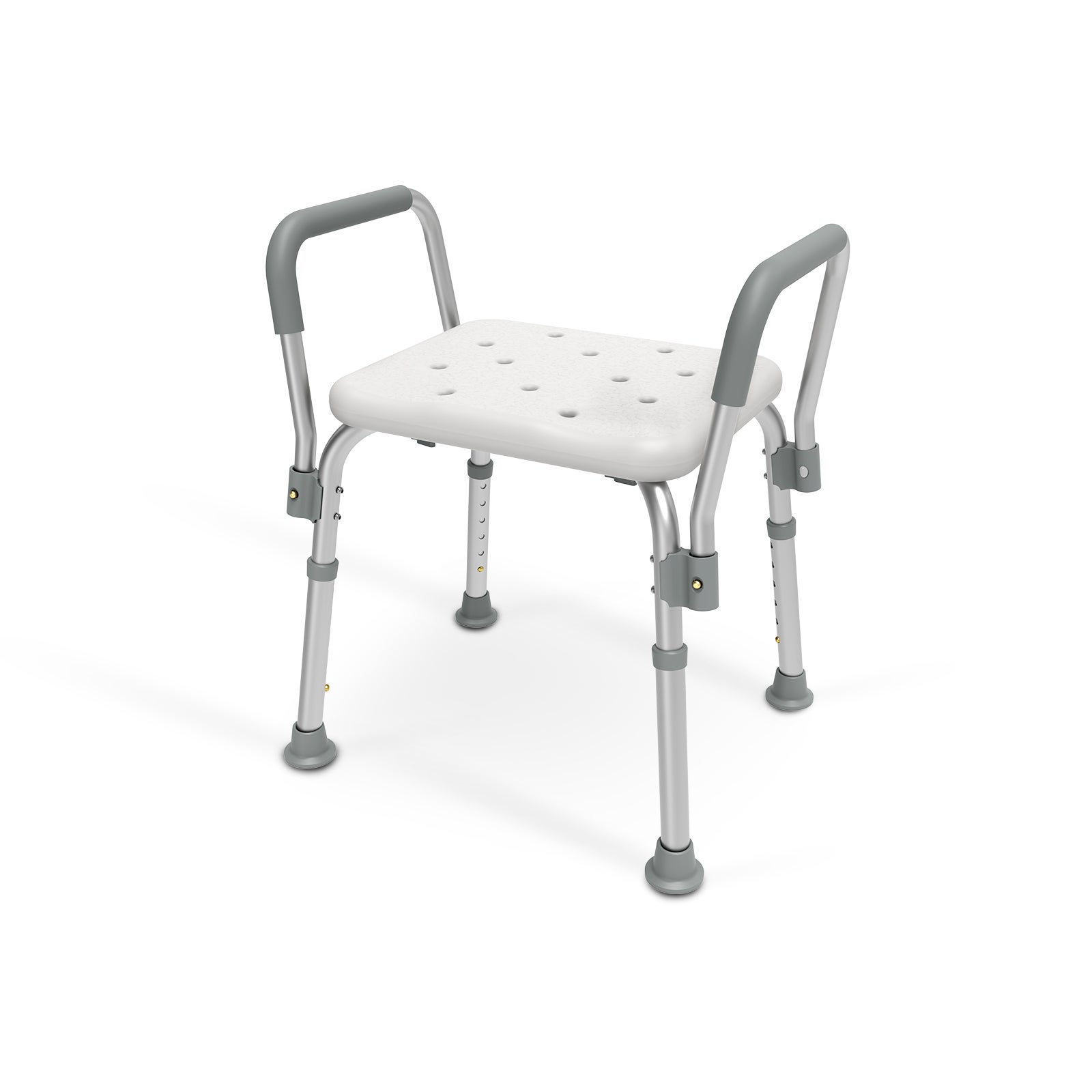 EMKE Taboret prysznicowy z regulacją wysokości w 6 pozycjach, z odłączanymi podłokietnikami, maksymalne obciążenie 136 kg, aluminium
